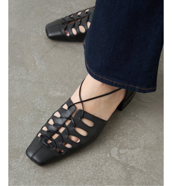 GRISE「《予約》GRISEレザースクエアカットワークレースアップフラット」|その他|