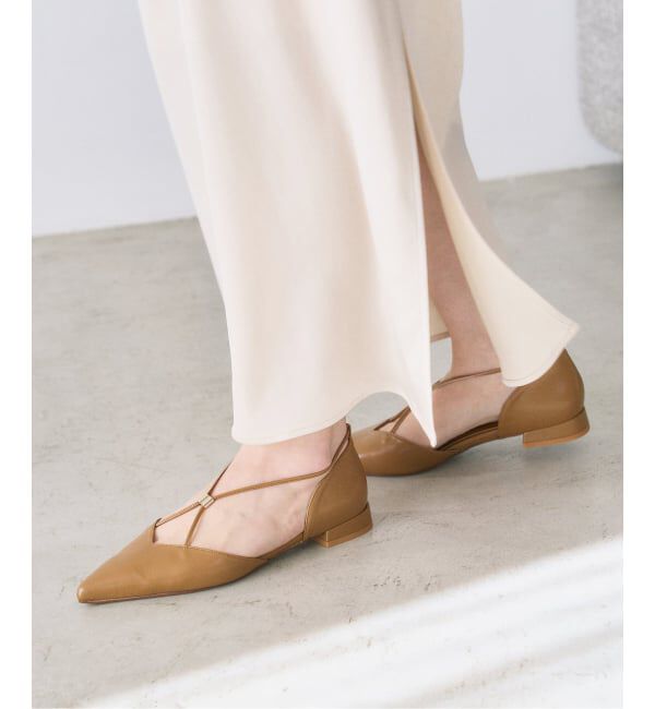  「《予約》ポインテッドメタルクロスストラップフラット」|その他|キャメル