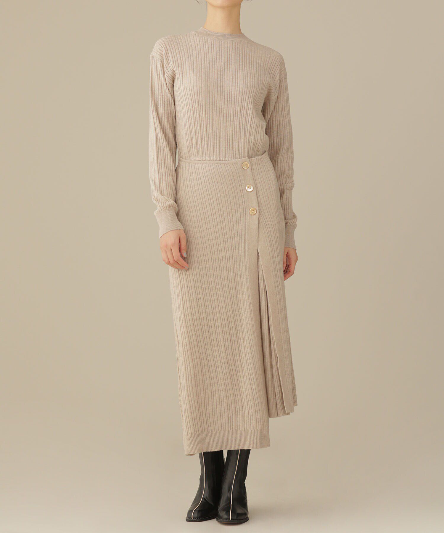 nano･universe「casa fline/ラップイレヘムニットドレス」|ワンピース|ベージュ