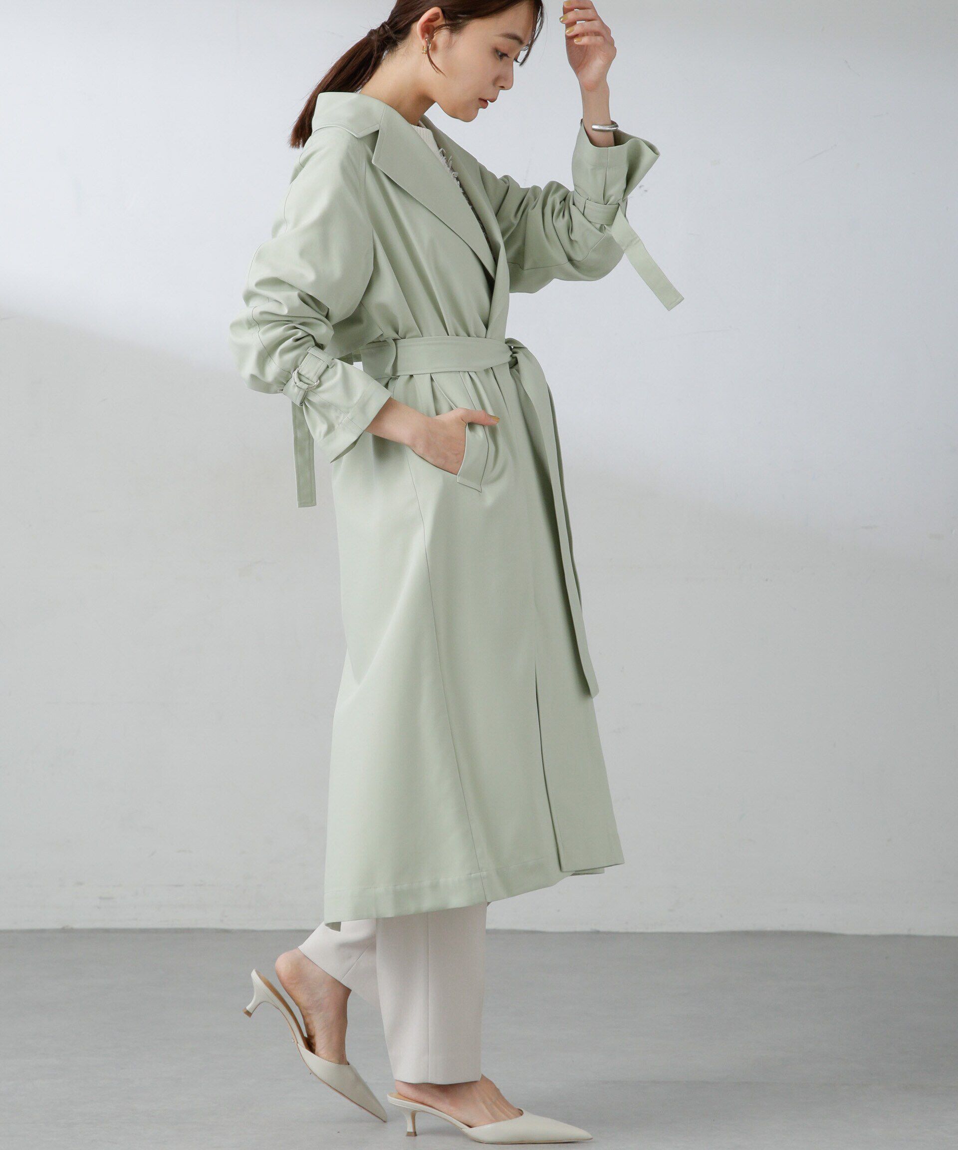 nano･universe「撥水撥油加工 ベルテッドカルゼコート」|トレンチコート|