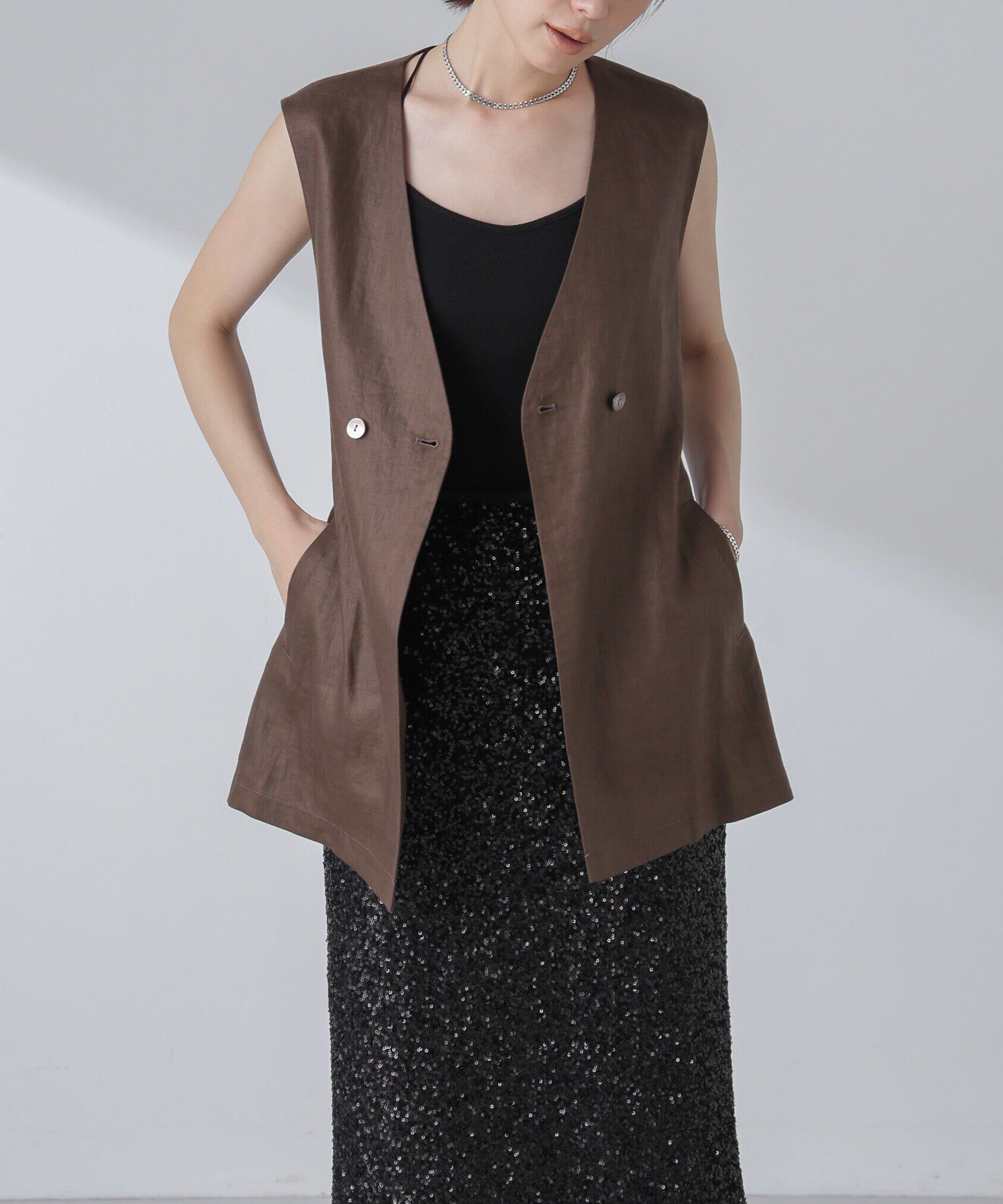 nano･universe「ベルト付リネンジレ(セットアップ可)」|ベスト・ジレ|
