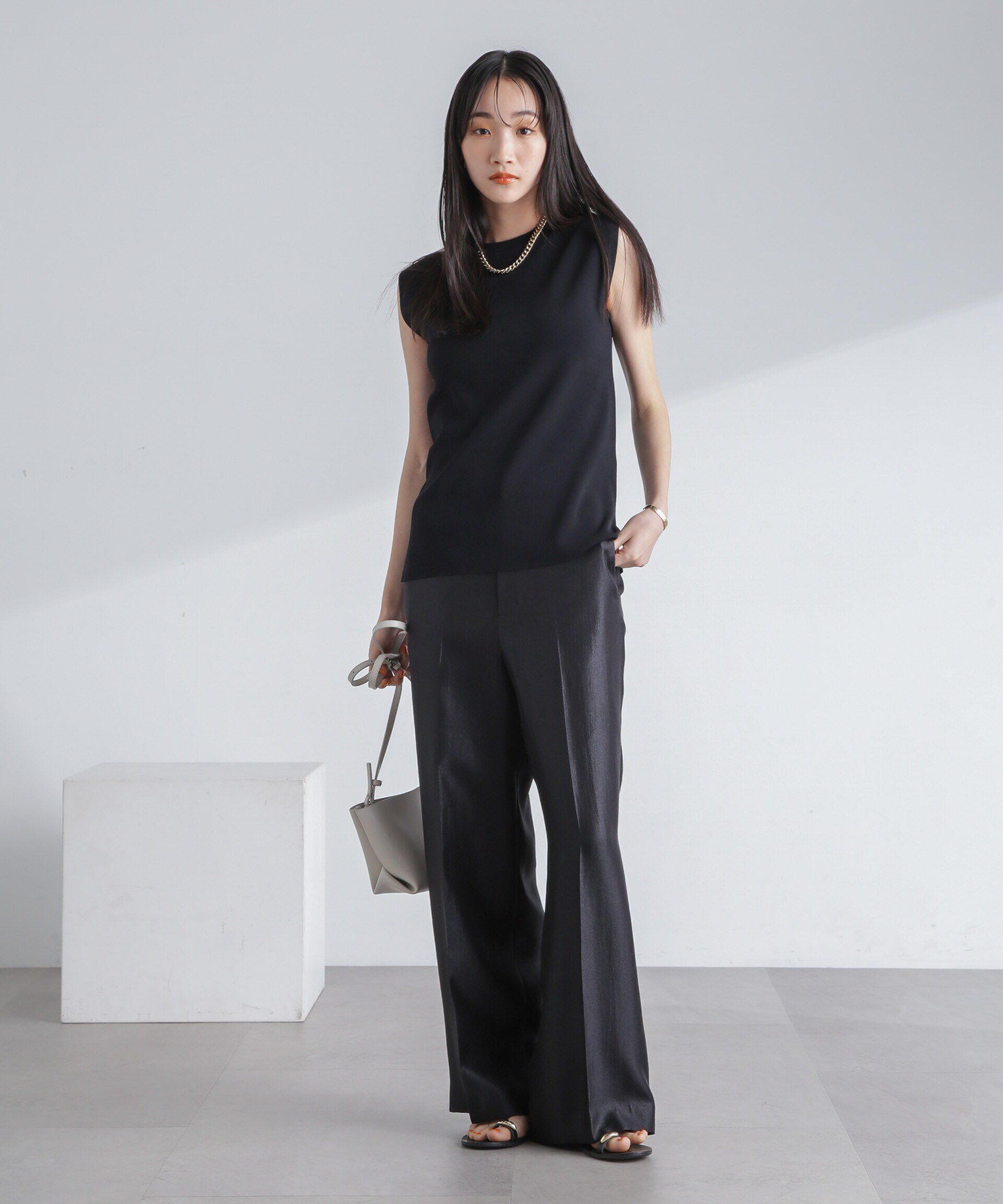 nano･universe「<追加生産>シャイニーサテンイージーパンツ」|チノ|