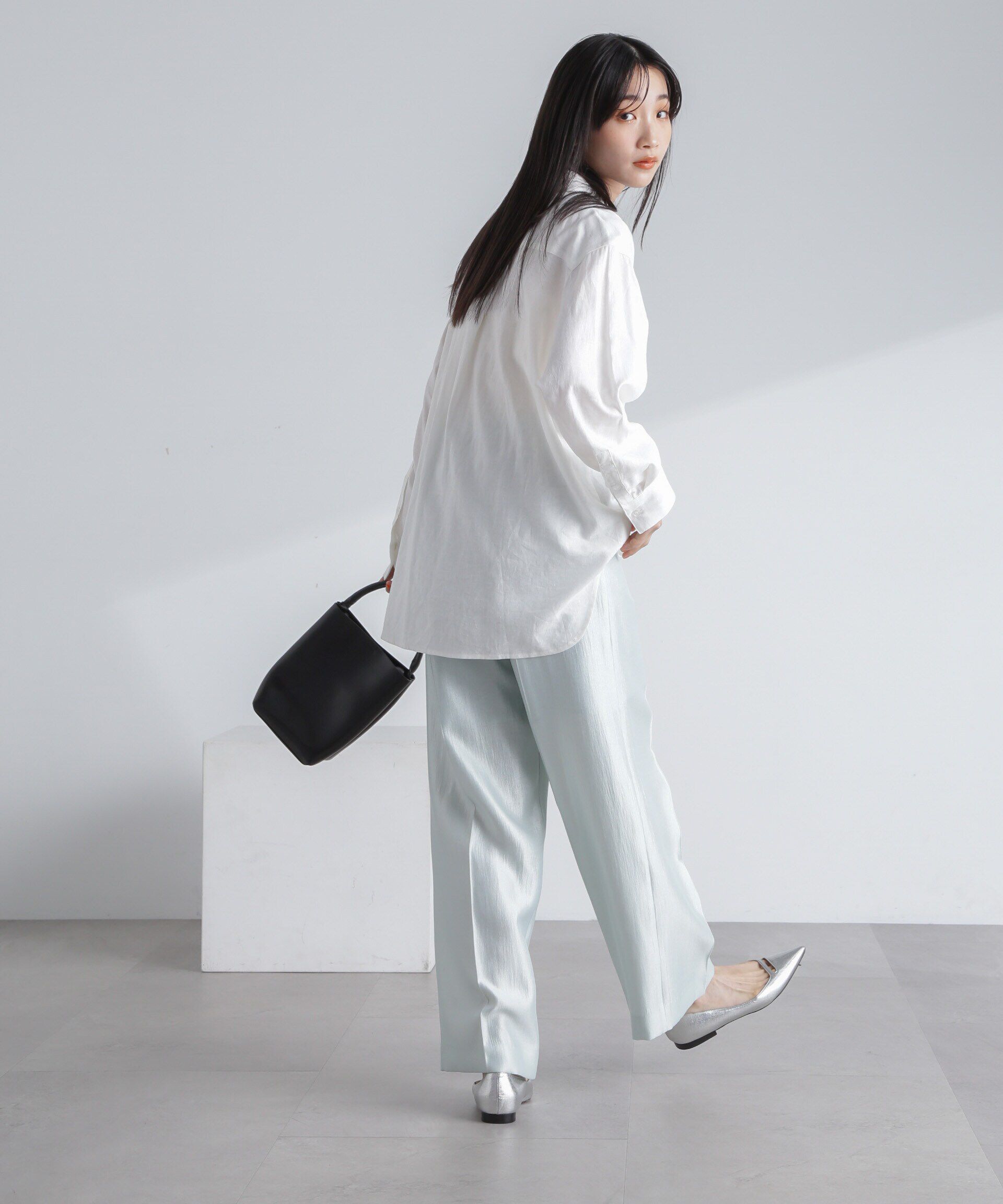 nano･universe「<追加生産>シャイニーサテンイージーパンツ」|チノ|