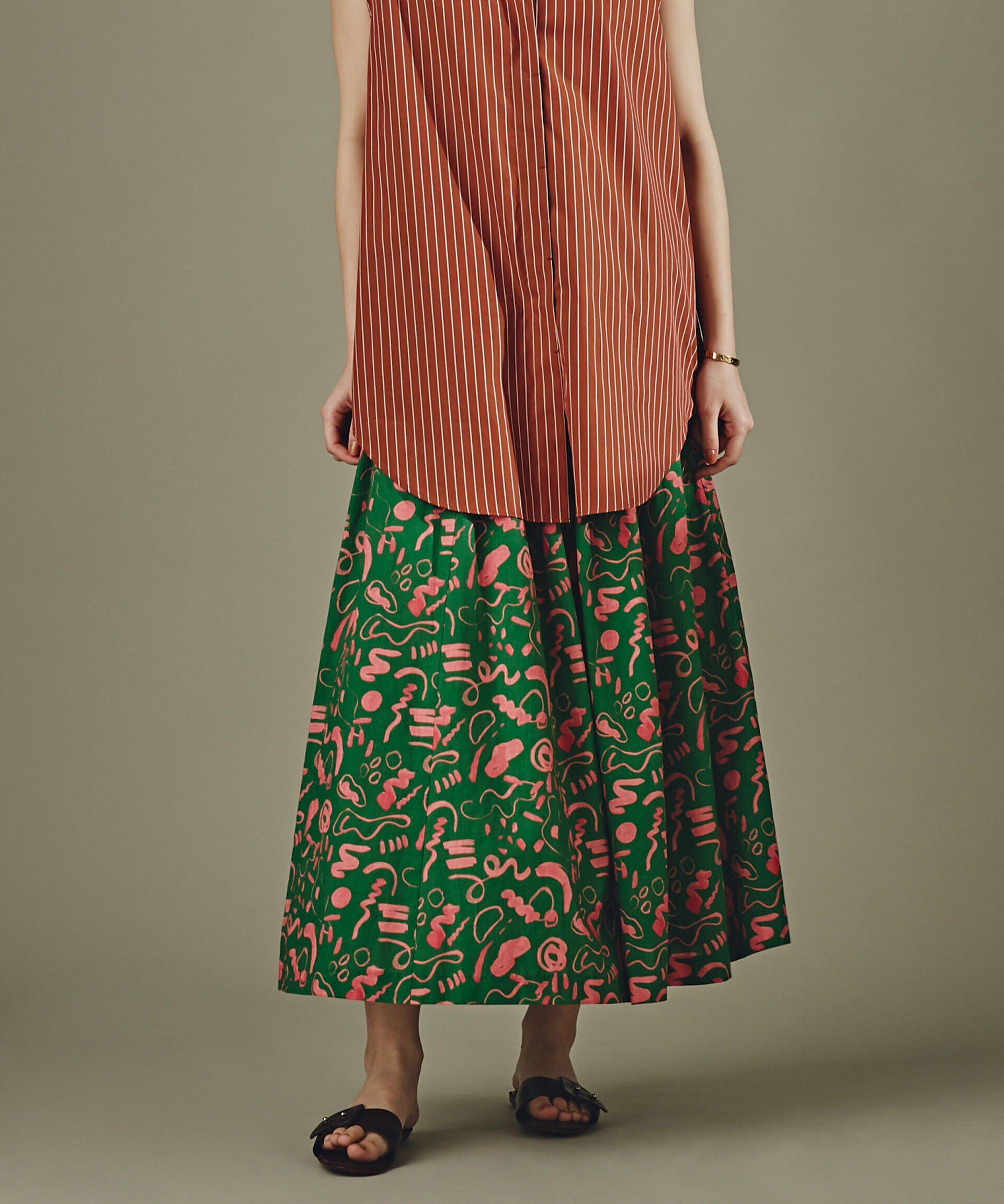 nano･universe「ブッチャープリントギャザースカート」|スカート|グリーン