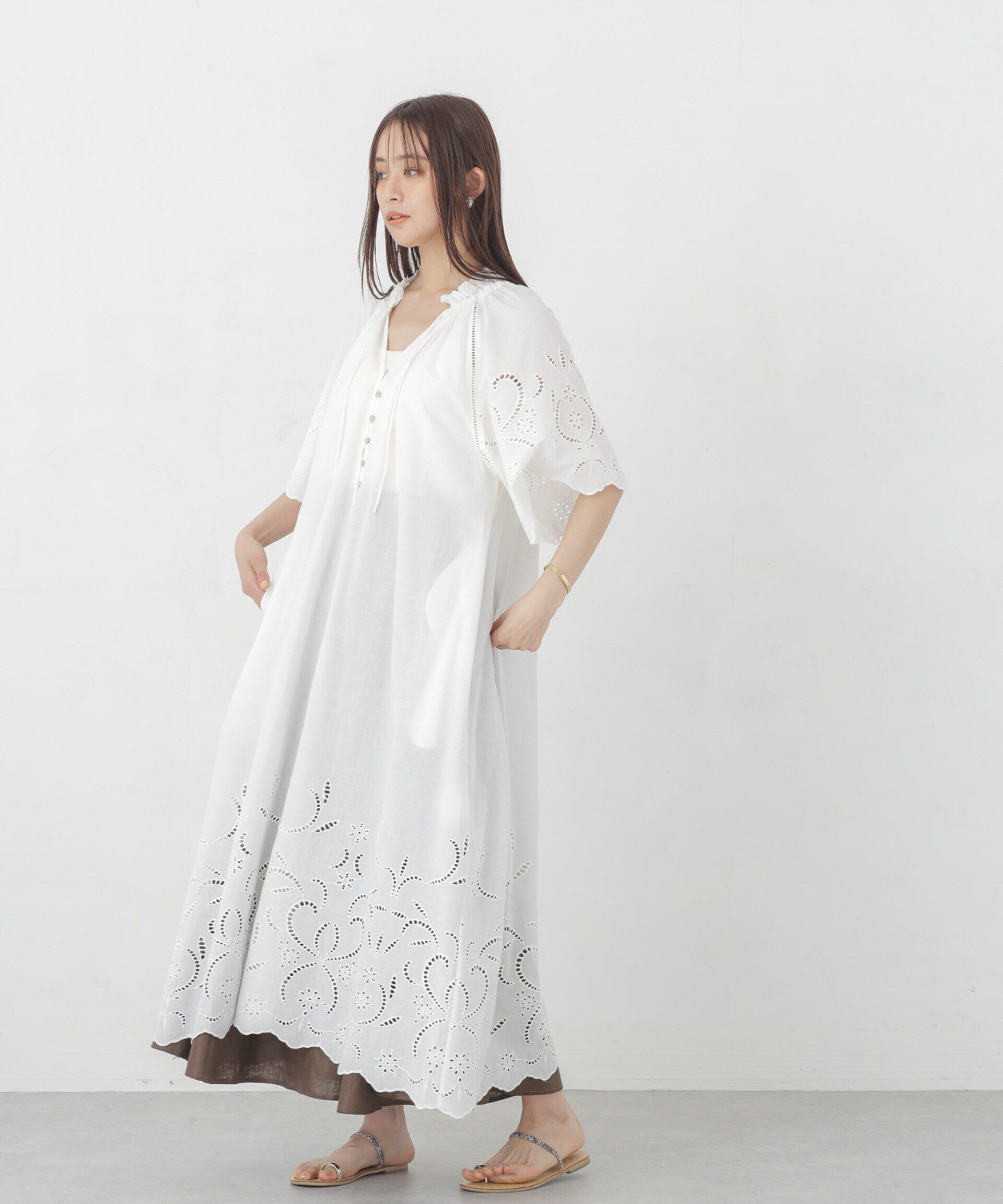 nano･universe「インドシフリー刺繍ワンピース」|ワンピース|