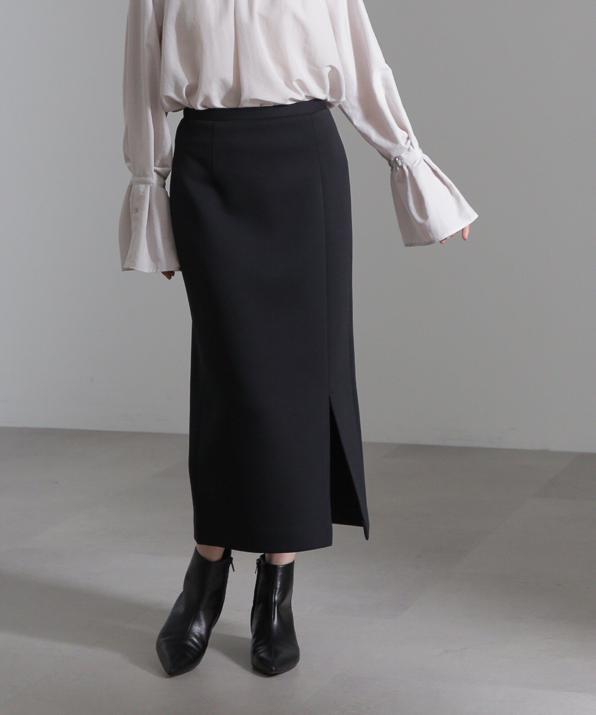 nano･universe「ダンボールIラインスカート(セットアップ可)」|スカート|ブラック