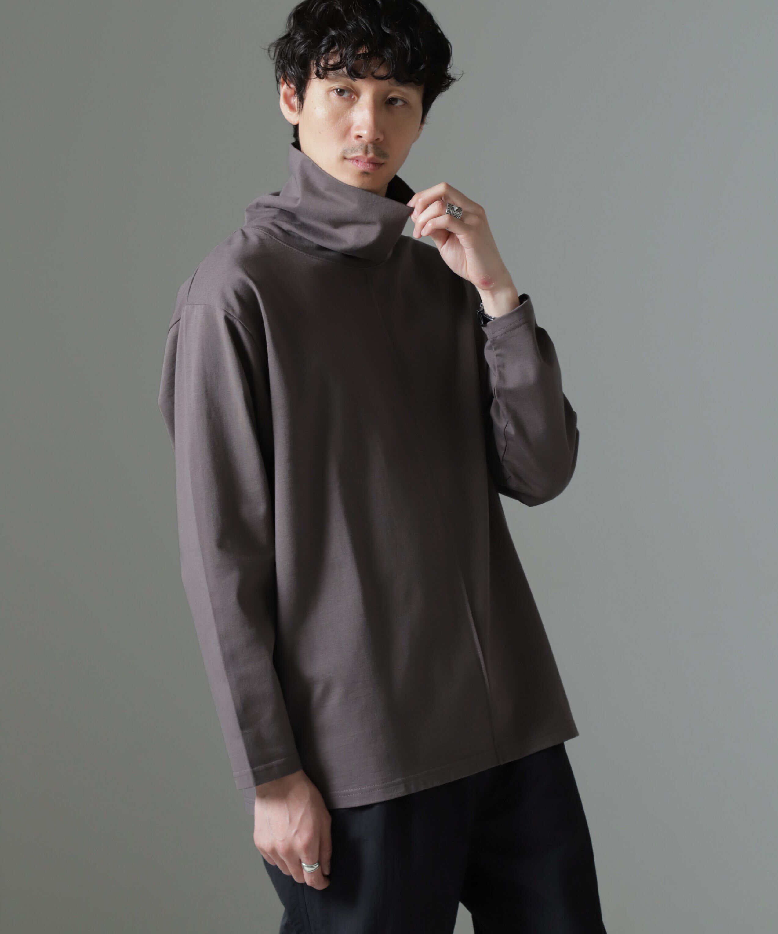 nano･universe「WEB限定/ボリュームハイネックプルオーバー 長袖」|Tシャツ・カットソー|グレー