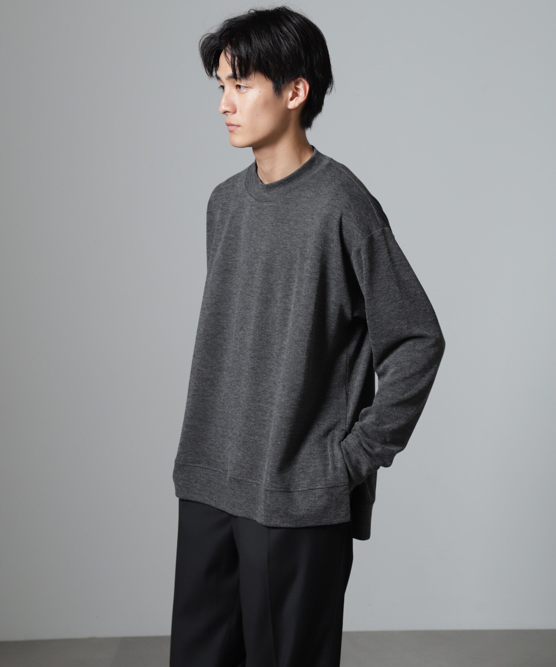 nano･universe「WEB限定/ストレッチテレコモックネックプルオーバー 長袖」|Tシャツ・カットソー|チャコール3