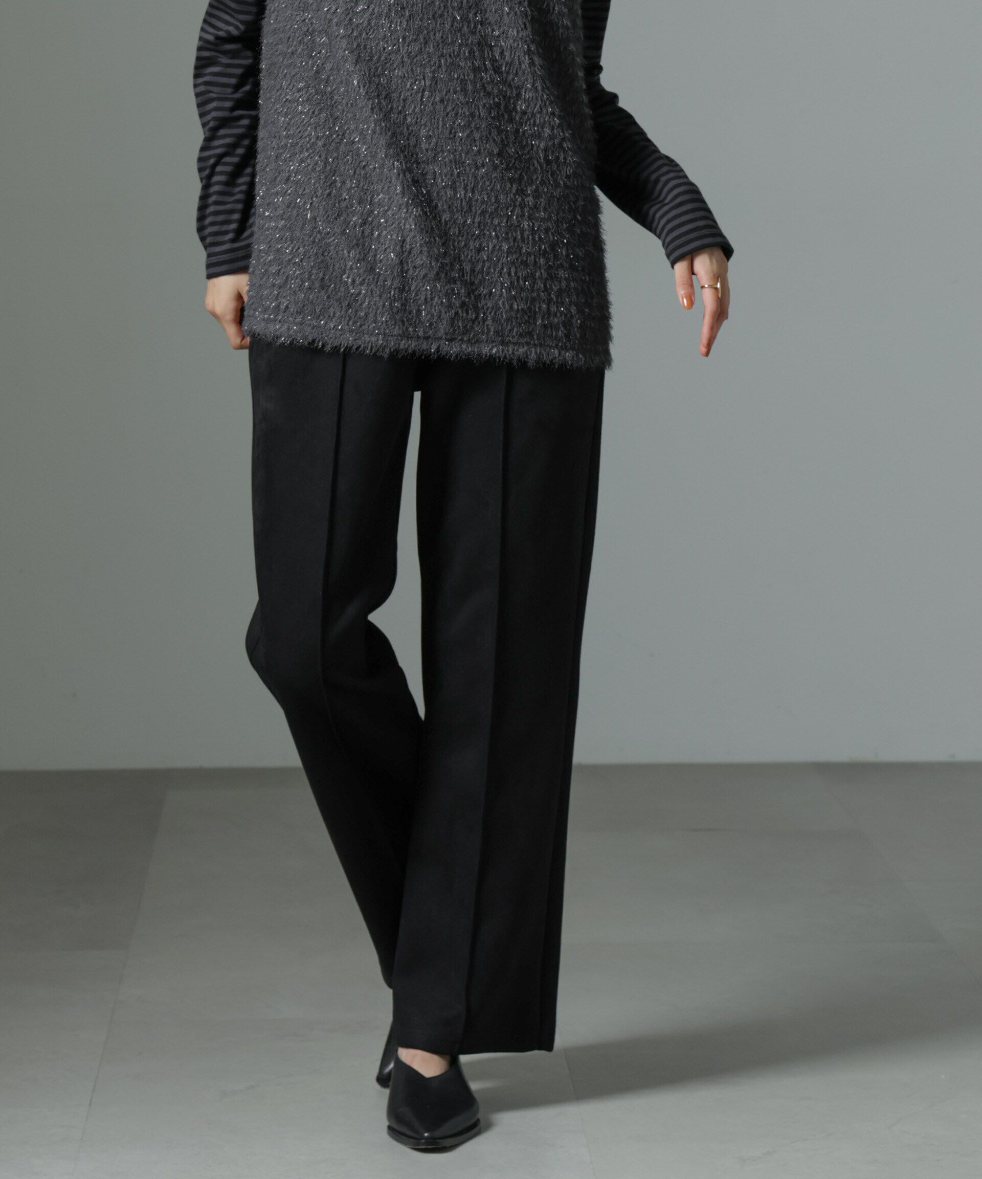 nano･universe「カットスエードパンツ(セットアップ可)」|チノ|ブラック