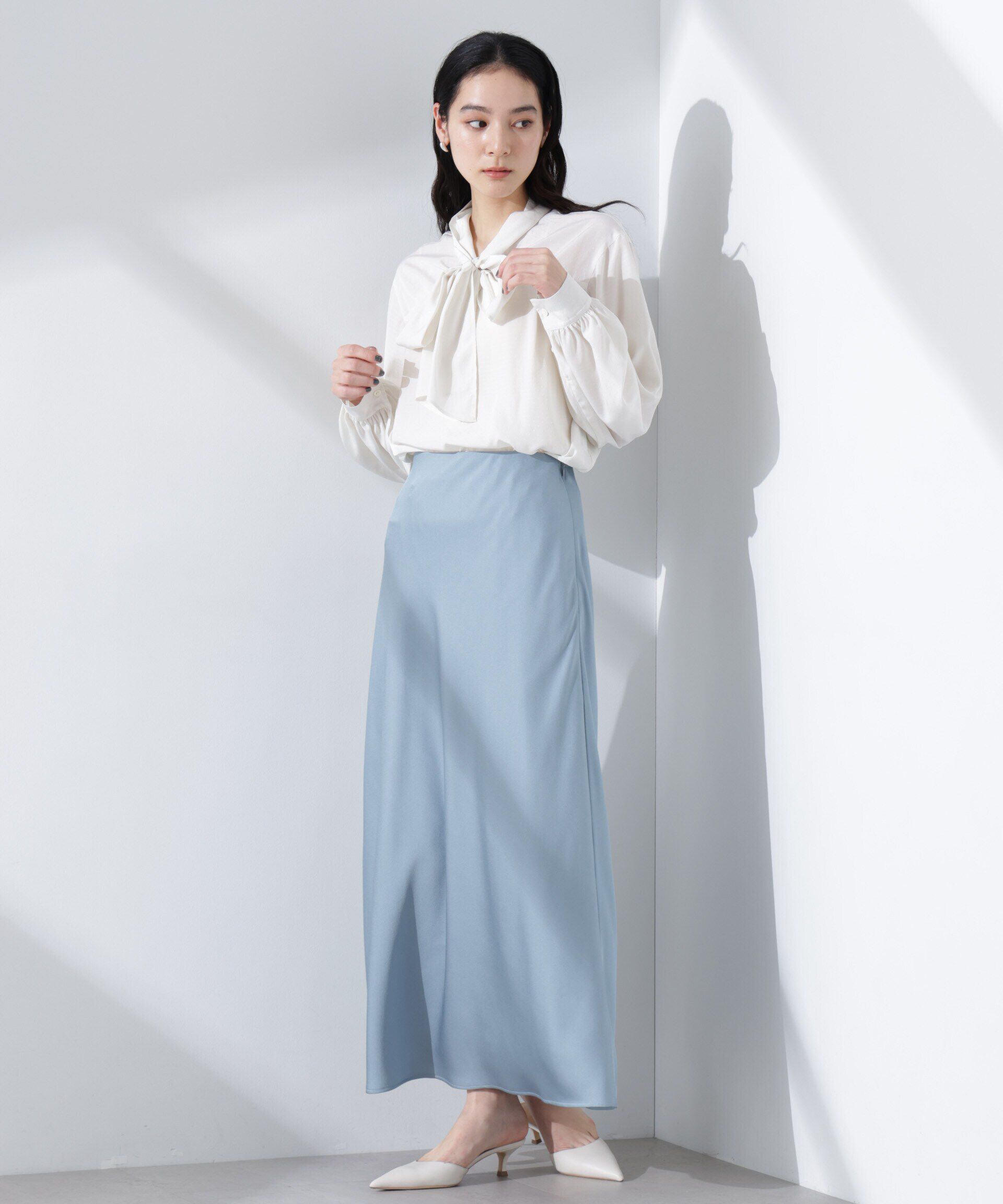 nano･universe「サテンバイヤスロングナロースカート」|スカート|