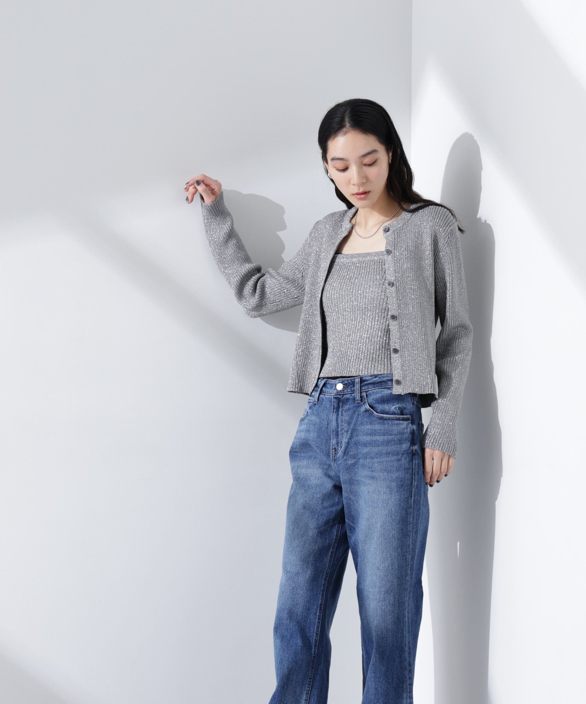 nano･universe「グリッターラメニットカーディガン（セットアップ可）」|ニット・セーター|