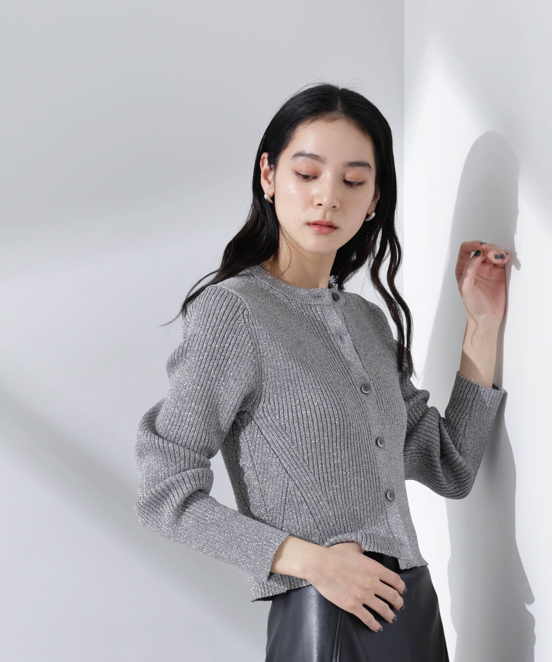 nano･universe「グリッターラメニットカーディガン（セットアップ可）」|ニット・セーター|
