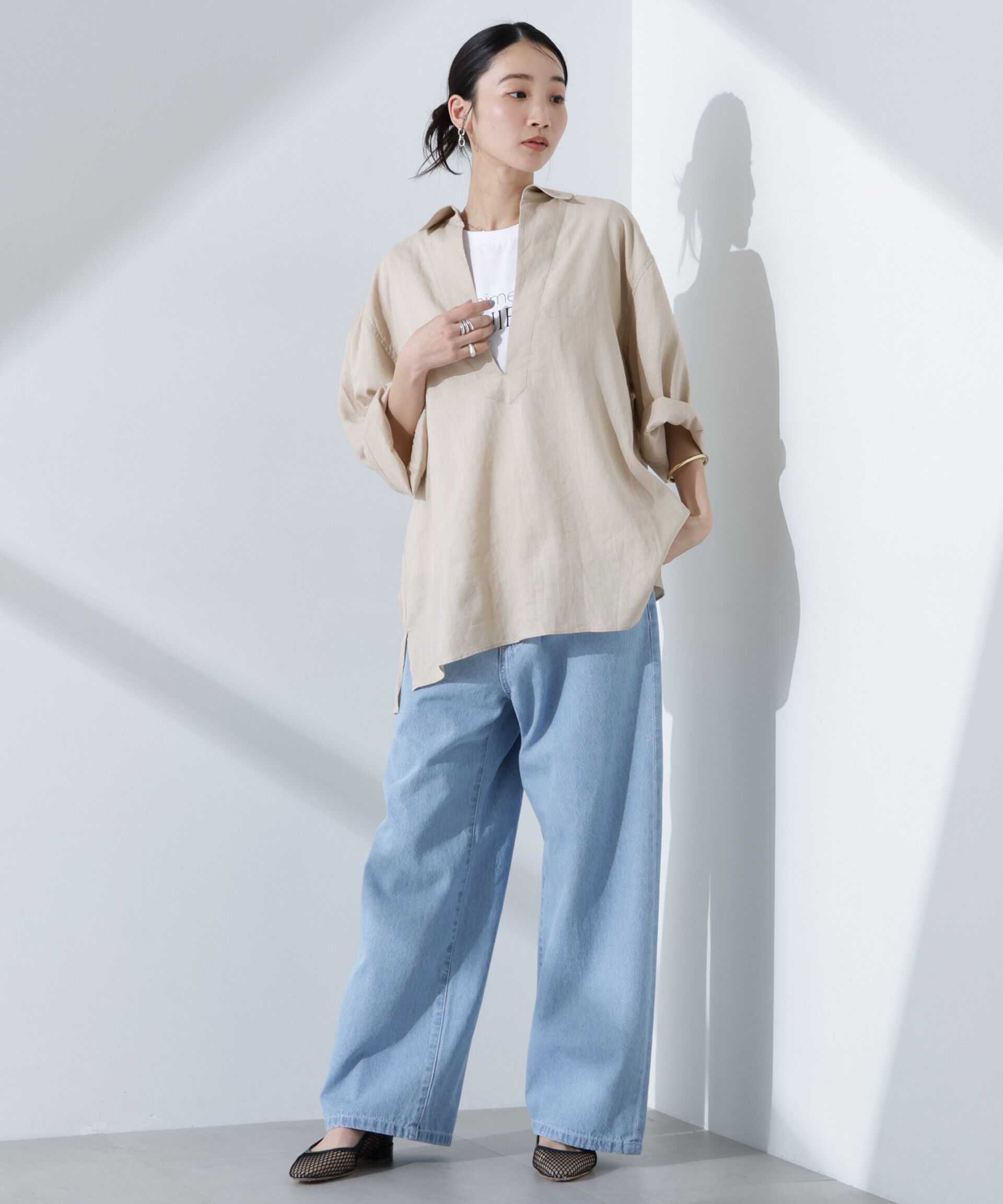 nano･universe「Anti Smell Linen プルオーバーVネックシャツ」|シャツ・ブラウス|