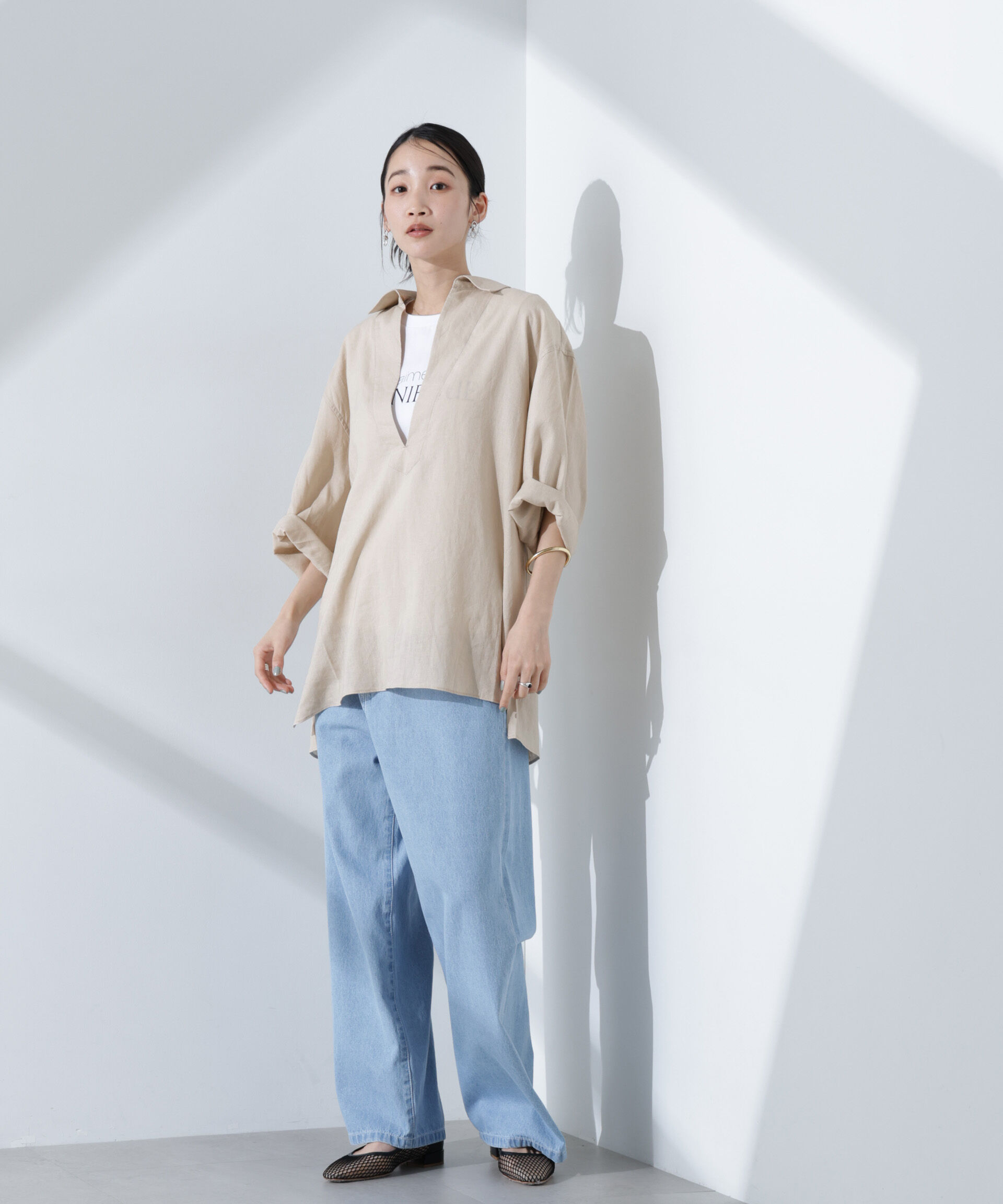 nano･universe「Anti Smell Linen プルオーバーVネックシャツ」|シャツ・ブラウス|