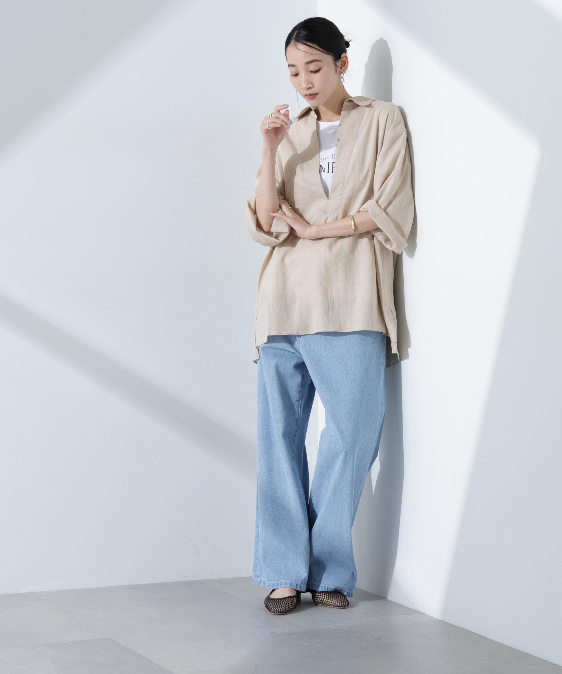 nano･universe「Anti Smell Linen プルオーバーVネックシャツ」|シャツ・ブラウス|