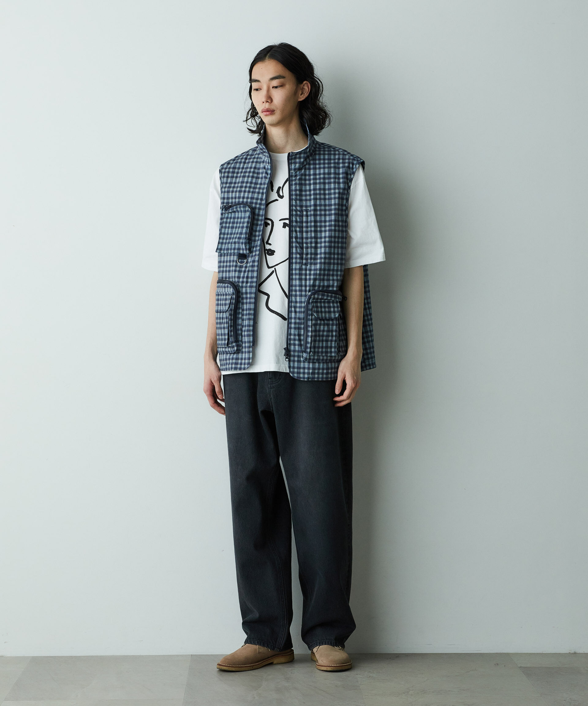 nano･universe「「HOTEL PALACE」オテルパラス デジタルプリントトラベルチェックベスト」|ダウンベスト・ベスト|