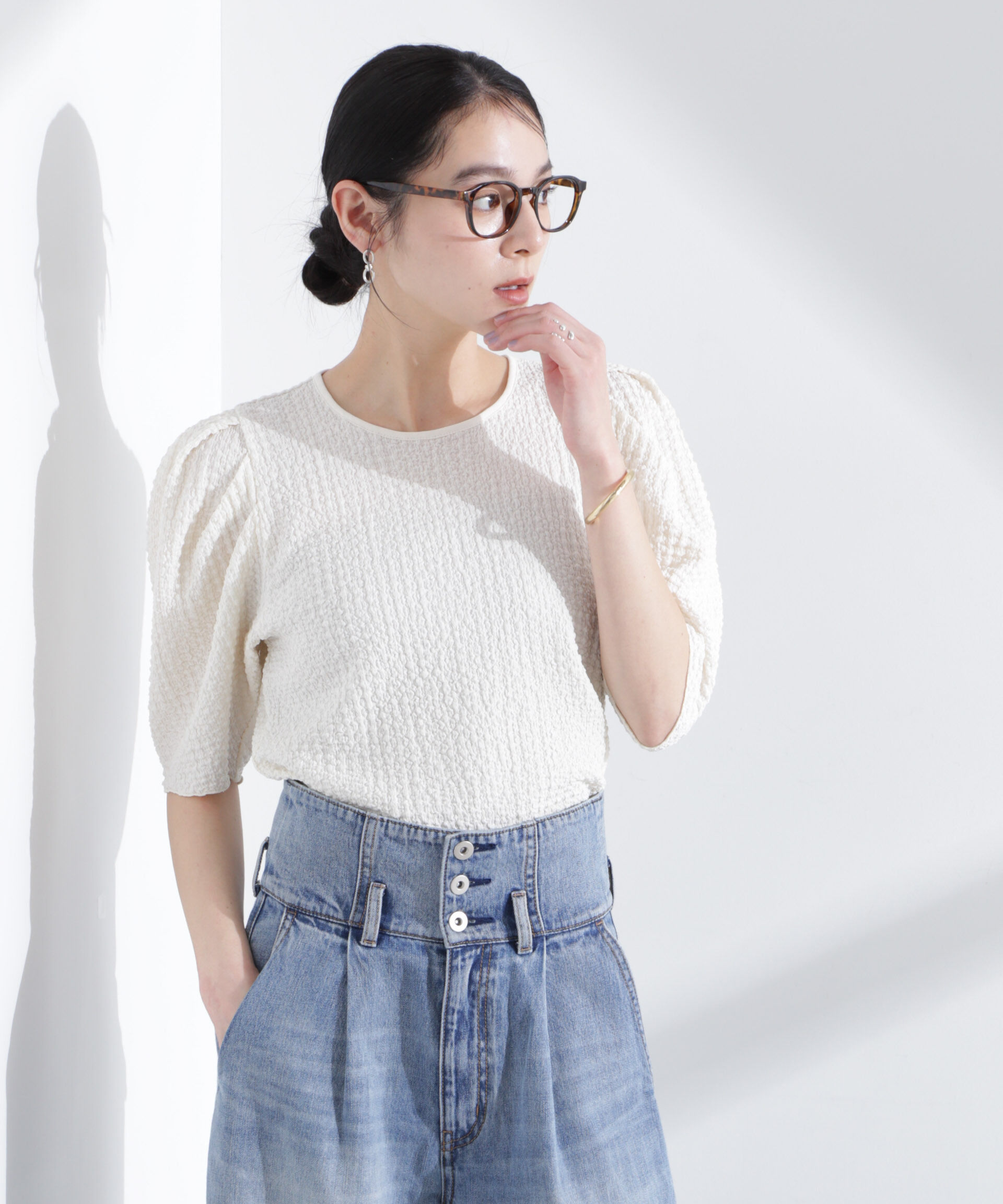 nano･universe「シャーリングタックスリーブトップス」|Tシャツ・カットソー|オフホワイト1