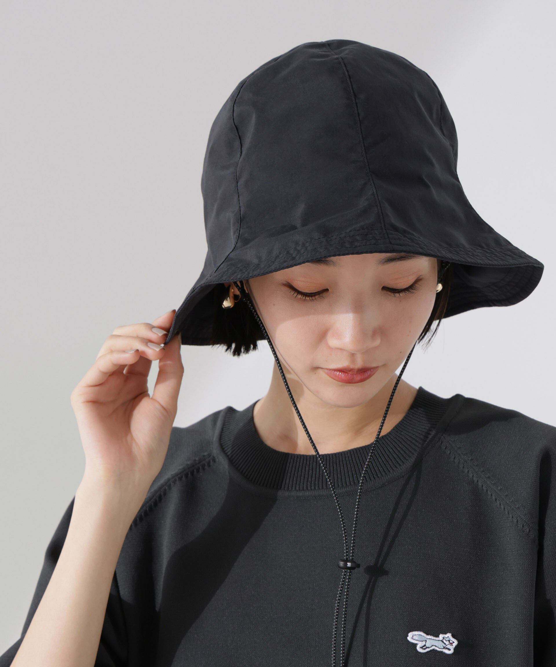 nano･universe「撥水加工ナイロンチューリップハット」|キャップ・キャスケット|ブラック