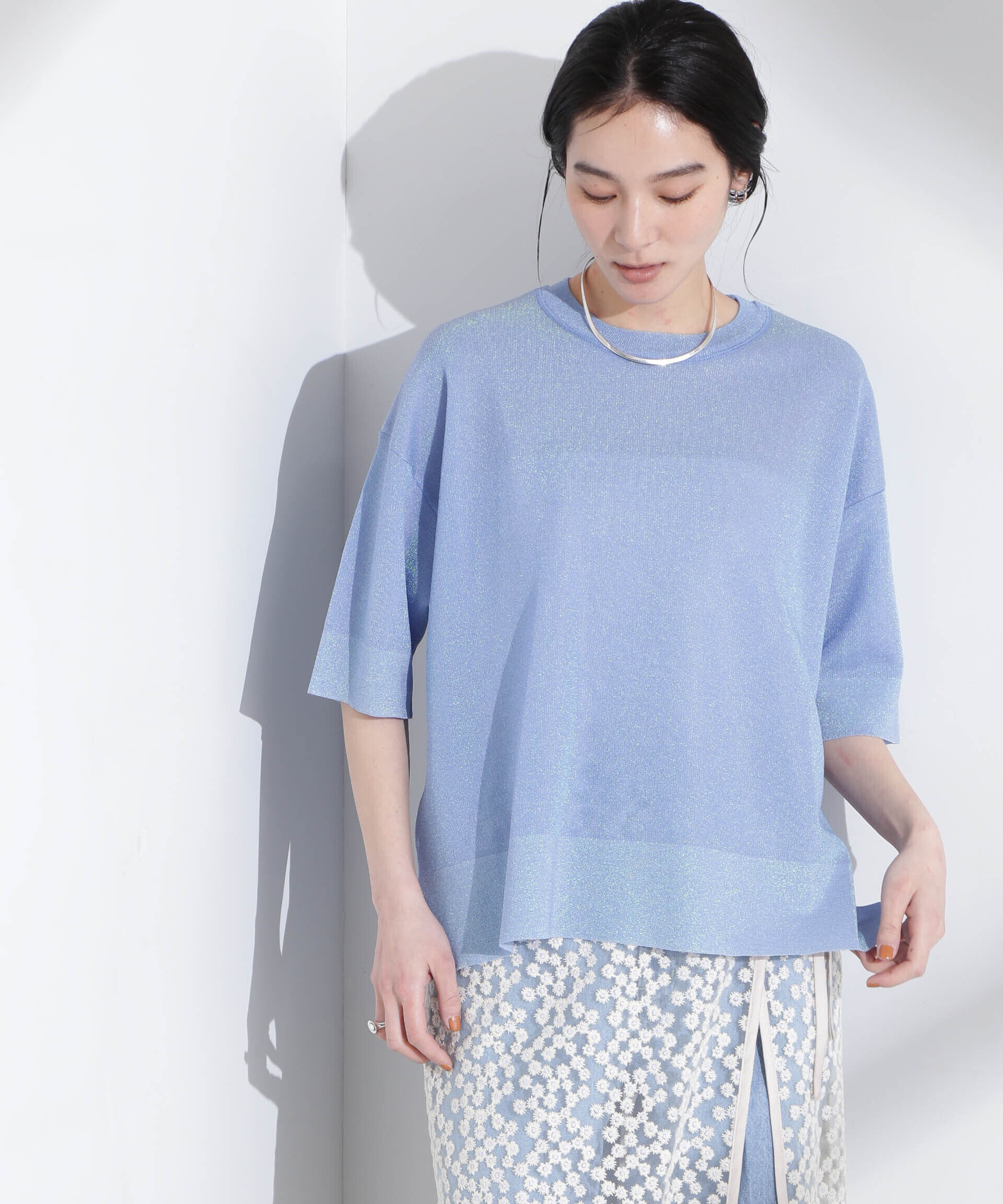 nano･universe「オーロララメシアースムースニットTシャツ」|ニット・セーター|ブルー