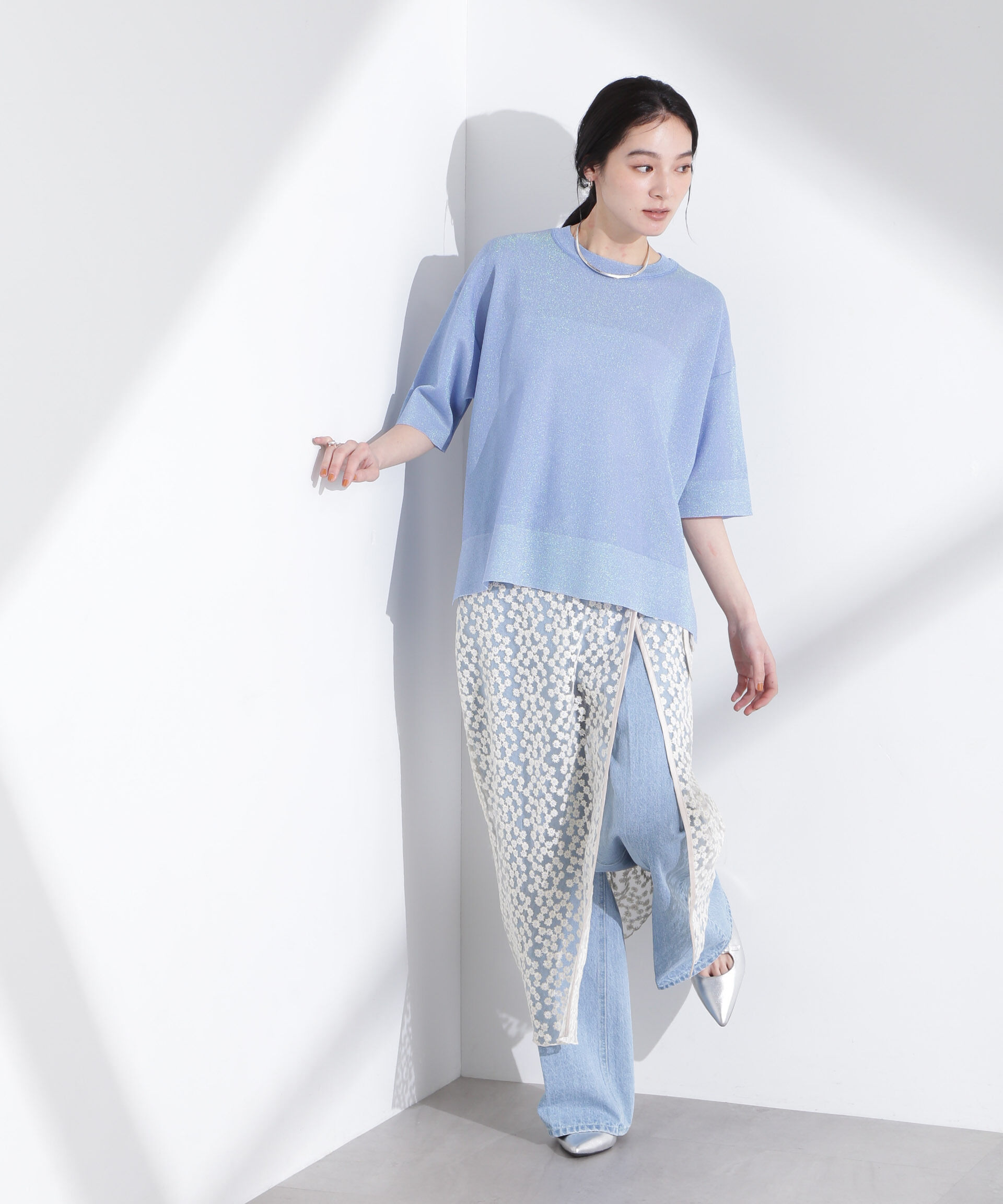 nano･universe「オーロララメシアースムースニットTシャツ」|ニット・セーター|