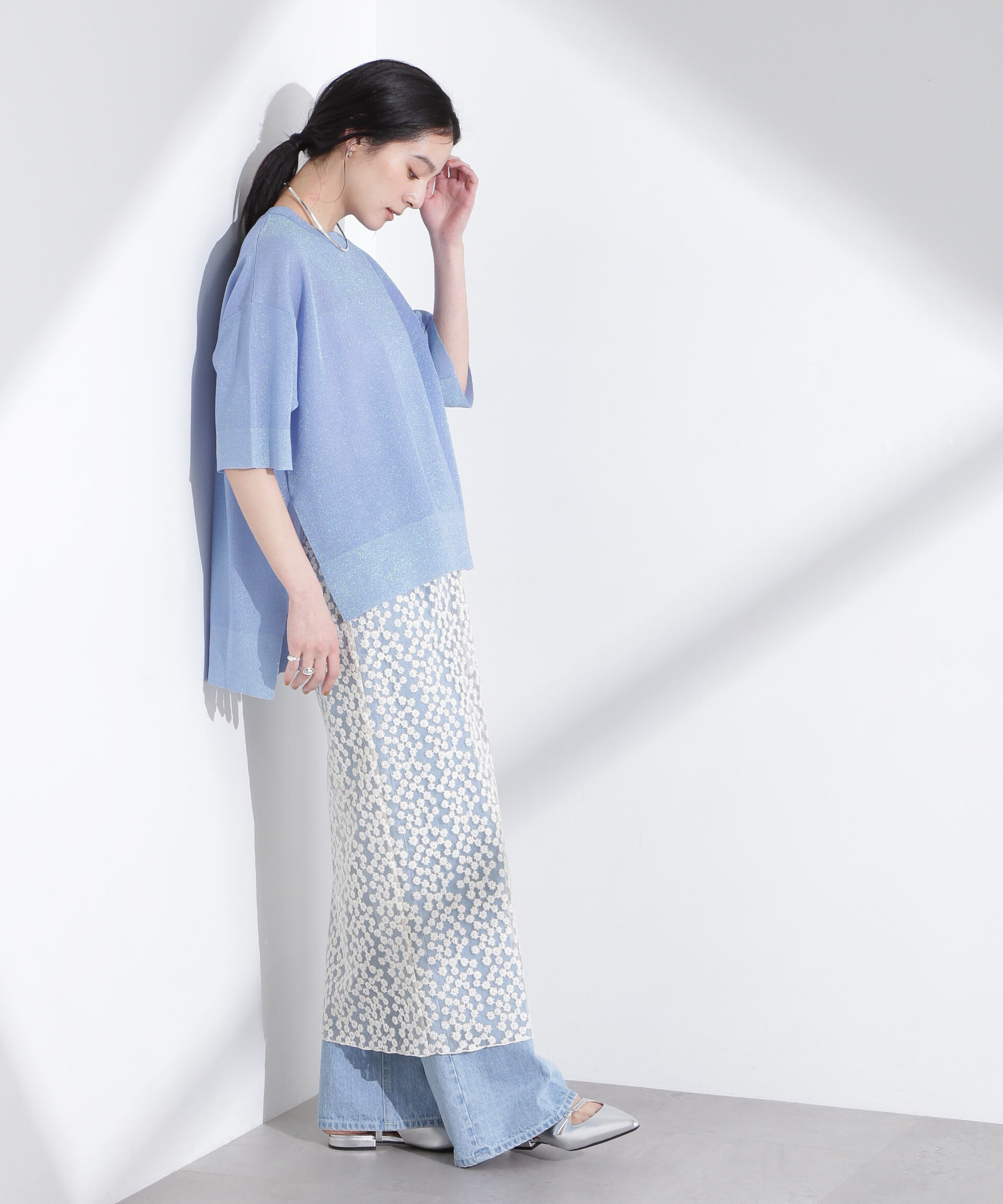 nano･universe「オーロララメシアースムースニットTシャツ」|ニット・セーター|