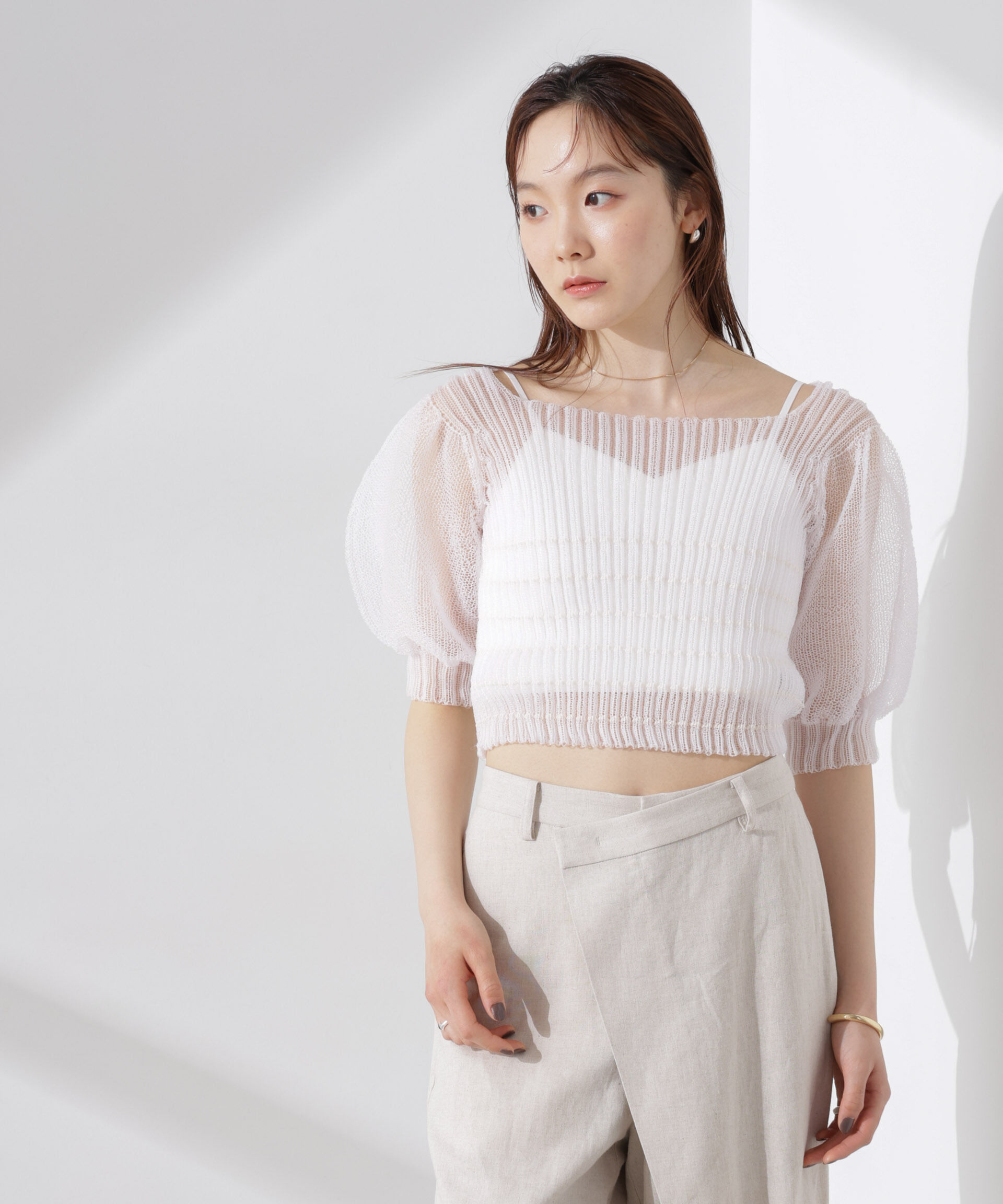 nano･universe「ODAKHA/specter puff sleeve P/O」|ニット・セーター|ホワイト