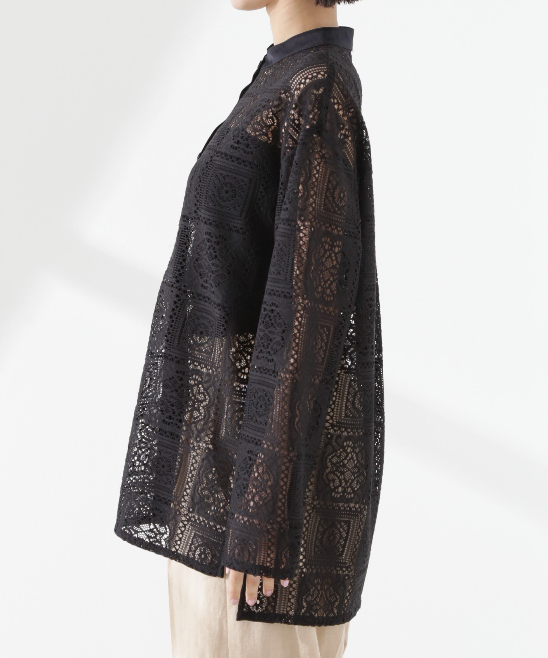 nano･universe「バンドカラーレースシャツ (セットアップ可)」|シャツ・ブラウス|