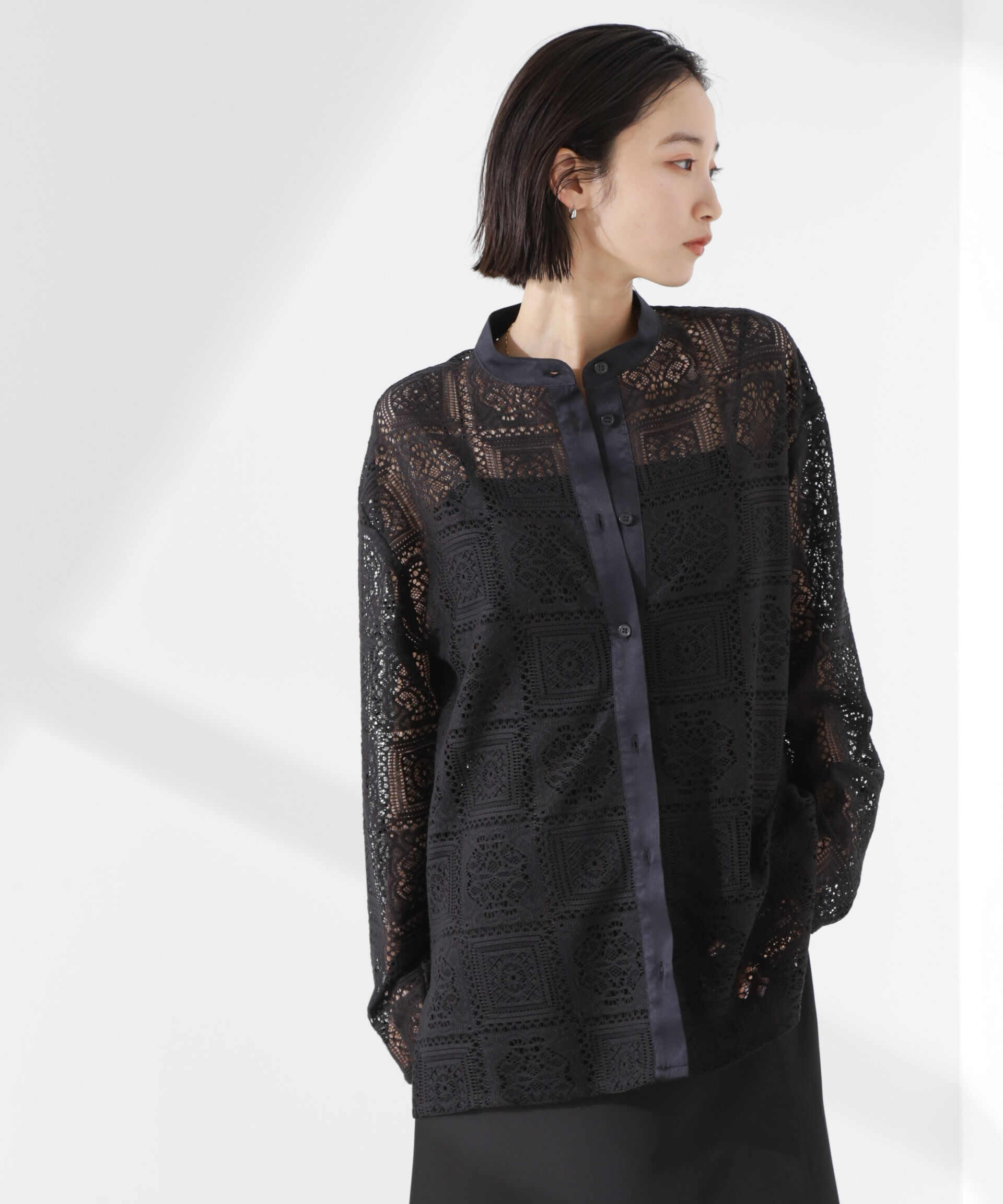 nano･universe「バンドカラーレースシャツ (セットアップ可)」|シャツ・ブラウス|