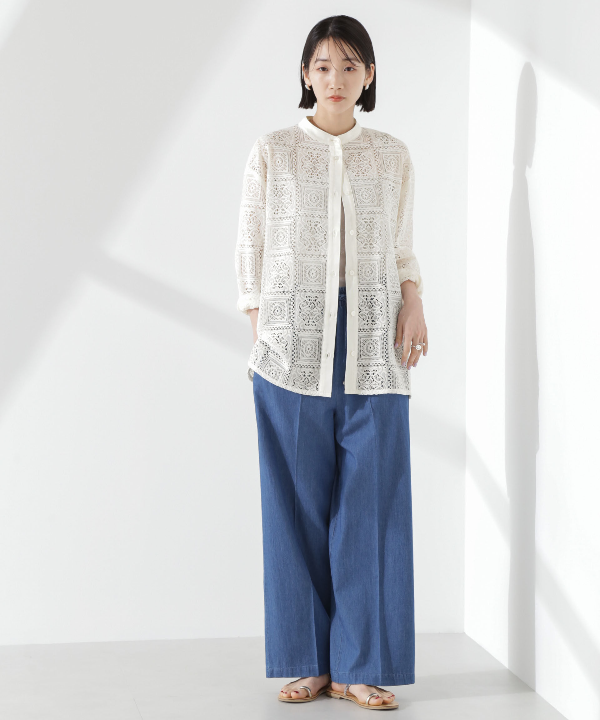 nano･universe「バンドカラーレースシャツ (セットアップ可)」|シャツ・ブラウス|