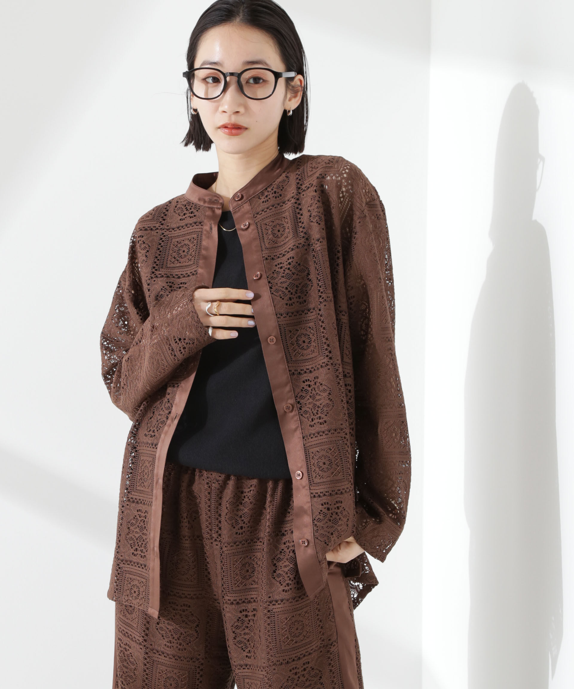 nano･universe「バンドカラーレースシャツ (セットアップ可)」|シャツ・ブラウス|