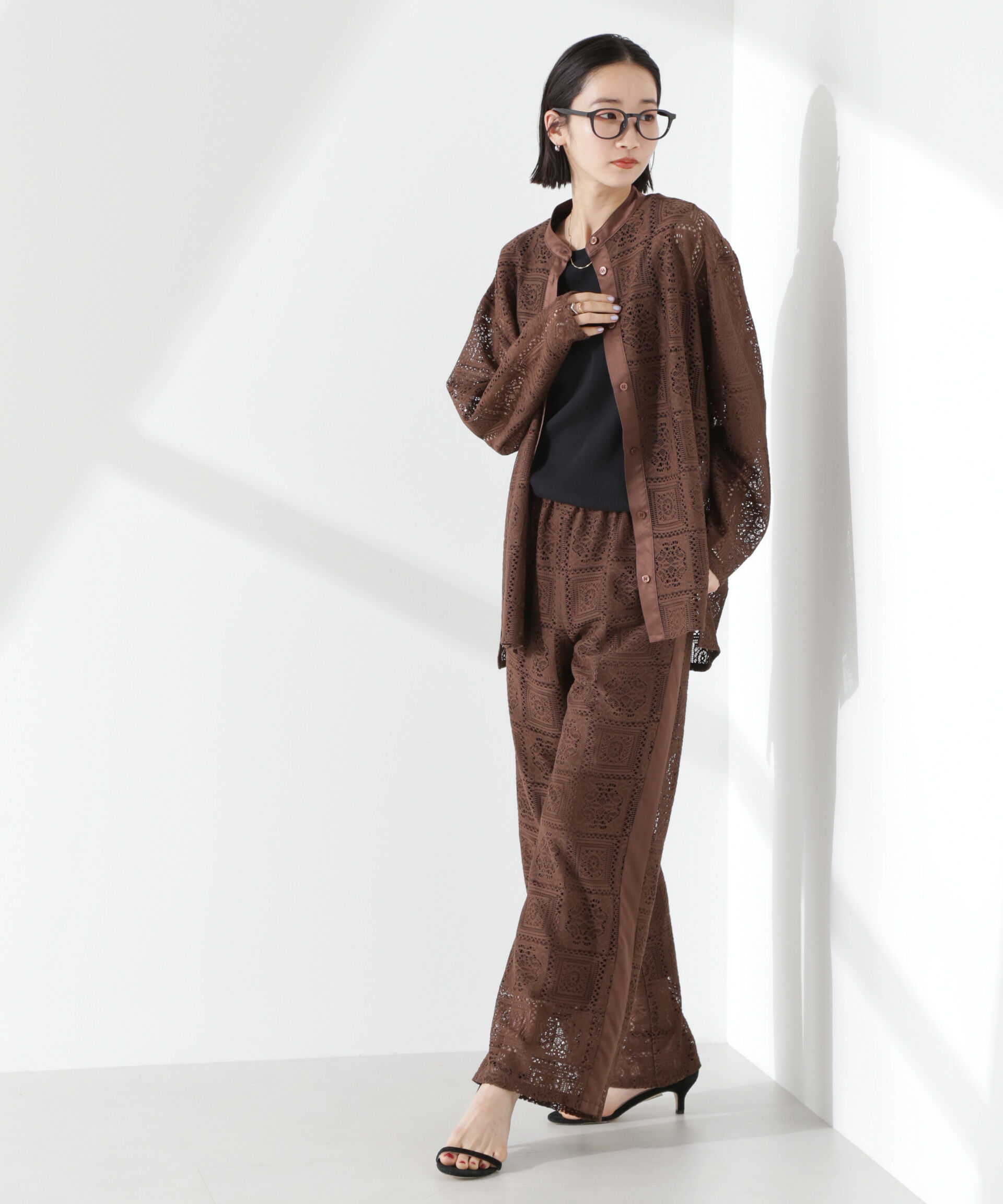 nano･universe「バンドカラーレースシャツ (セットアップ可)」|シャツ・ブラウス|