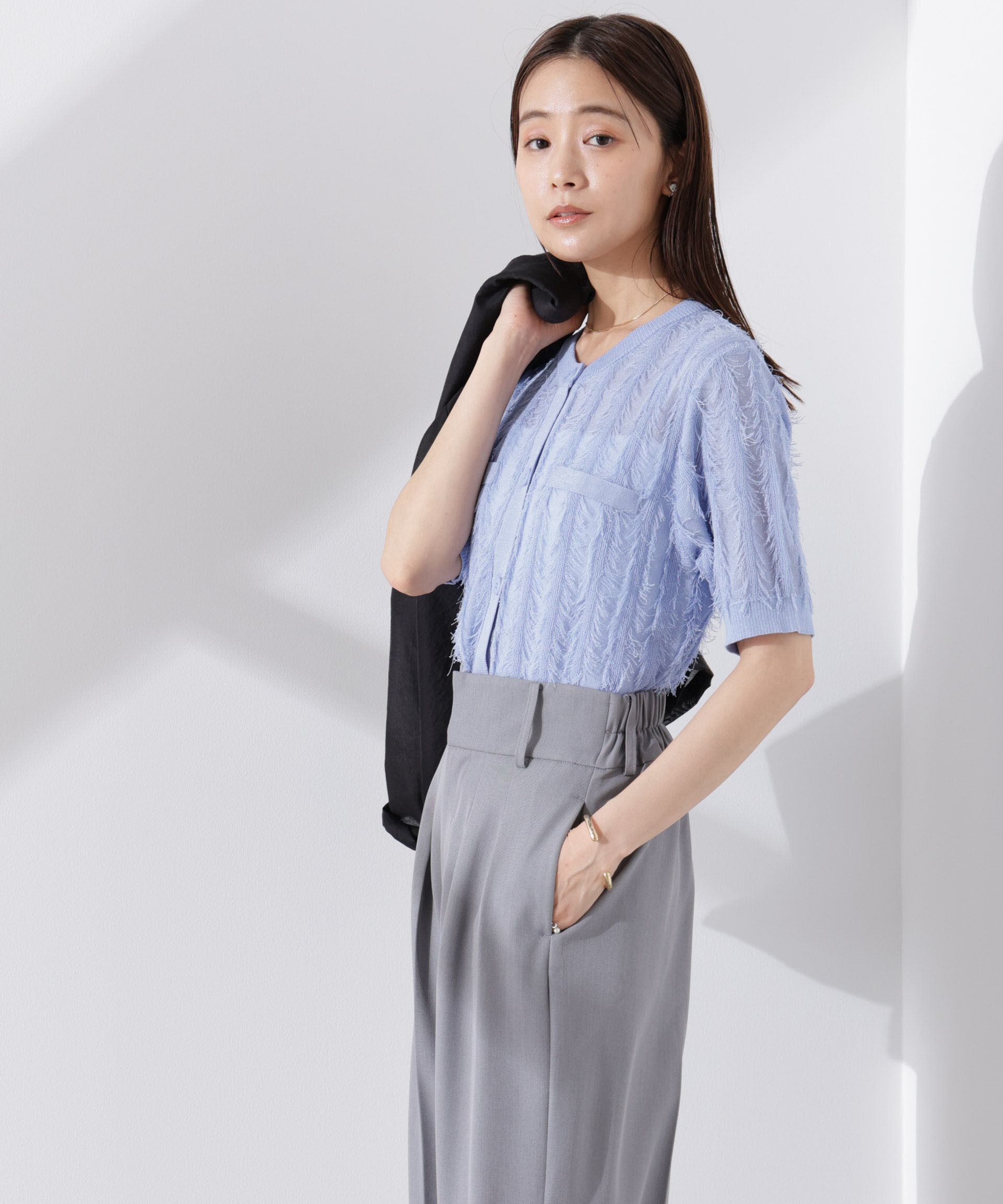 nano･universe「カットフリンジニットカーディガン」|ニット・セーター|