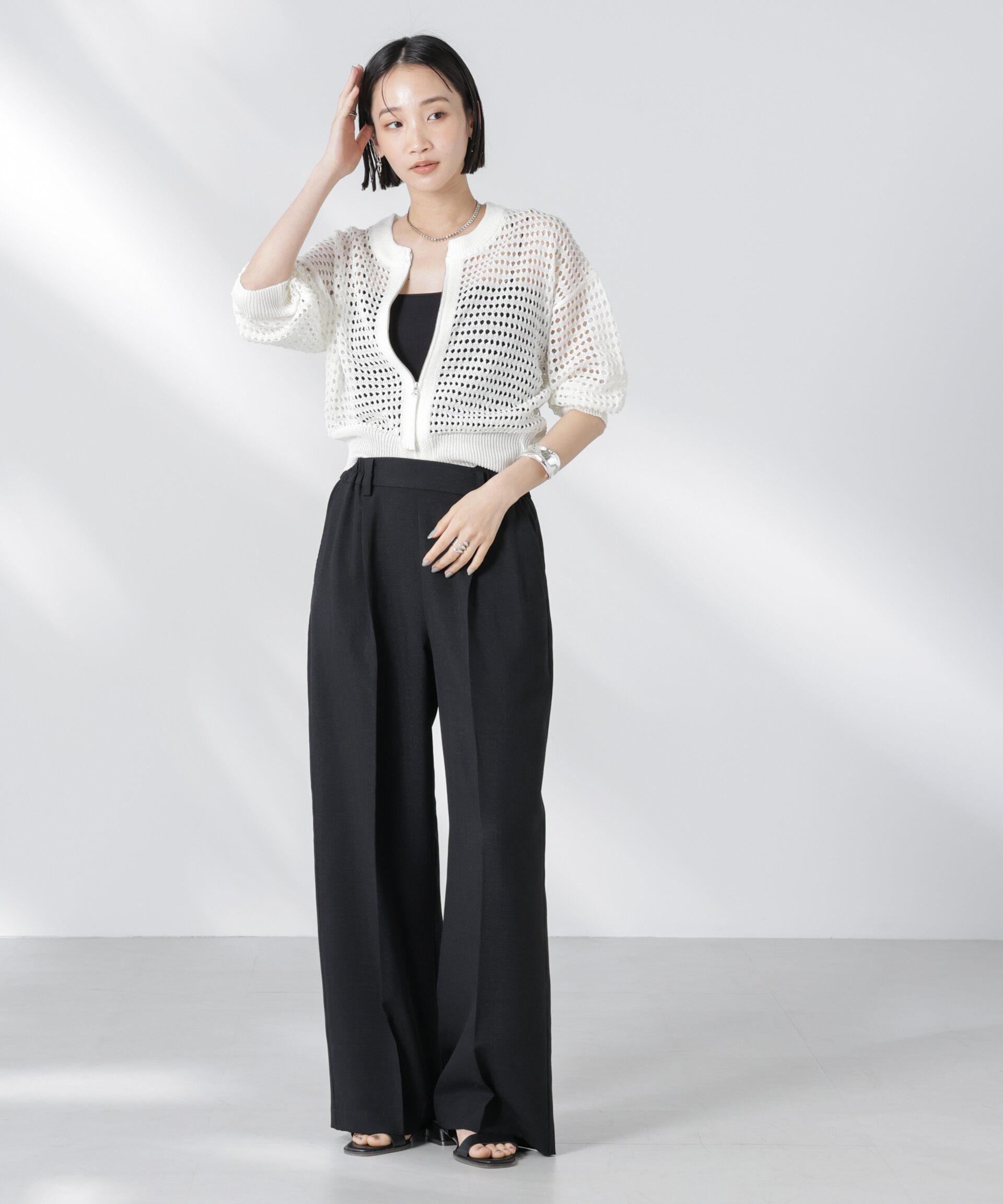 nano･universe「メッシュニットジップカーディガン」|ニット・セーター|