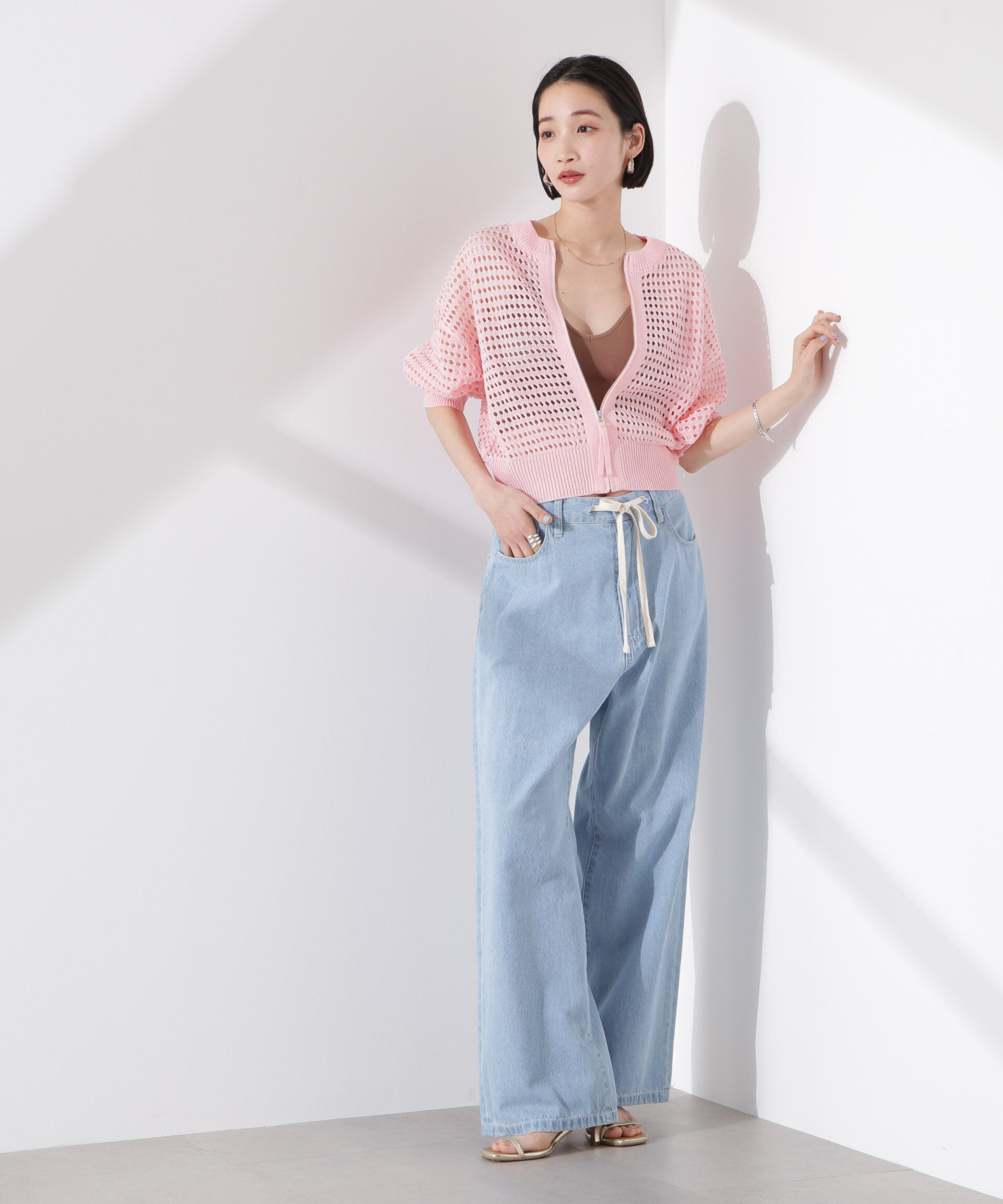 nano･universe「メッシュニットジップカーディガン」|ニット・セーター|