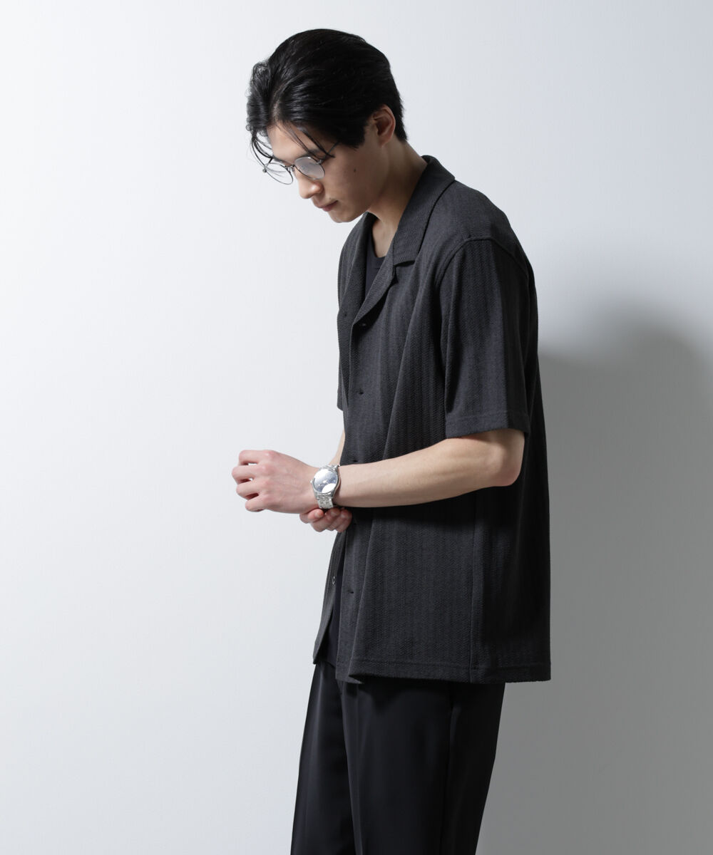 nano･universe「「Damerino」 ヘリンボン オープンカラーシャツ 半袖」|Tシャツ・カットソー|チャコール3