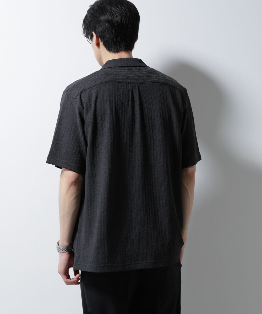 nano･universe「「Damerino」 ヘリンボン オープンカラーシャツ 半袖」|Tシャツ・カットソー|