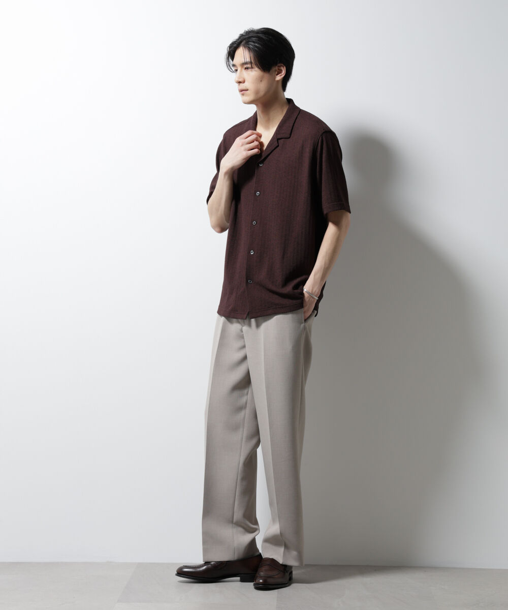 nano･universe「「Damerino」 ヘリンボン オープンカラーシャツ 半袖」|Tシャツ・カットソー|