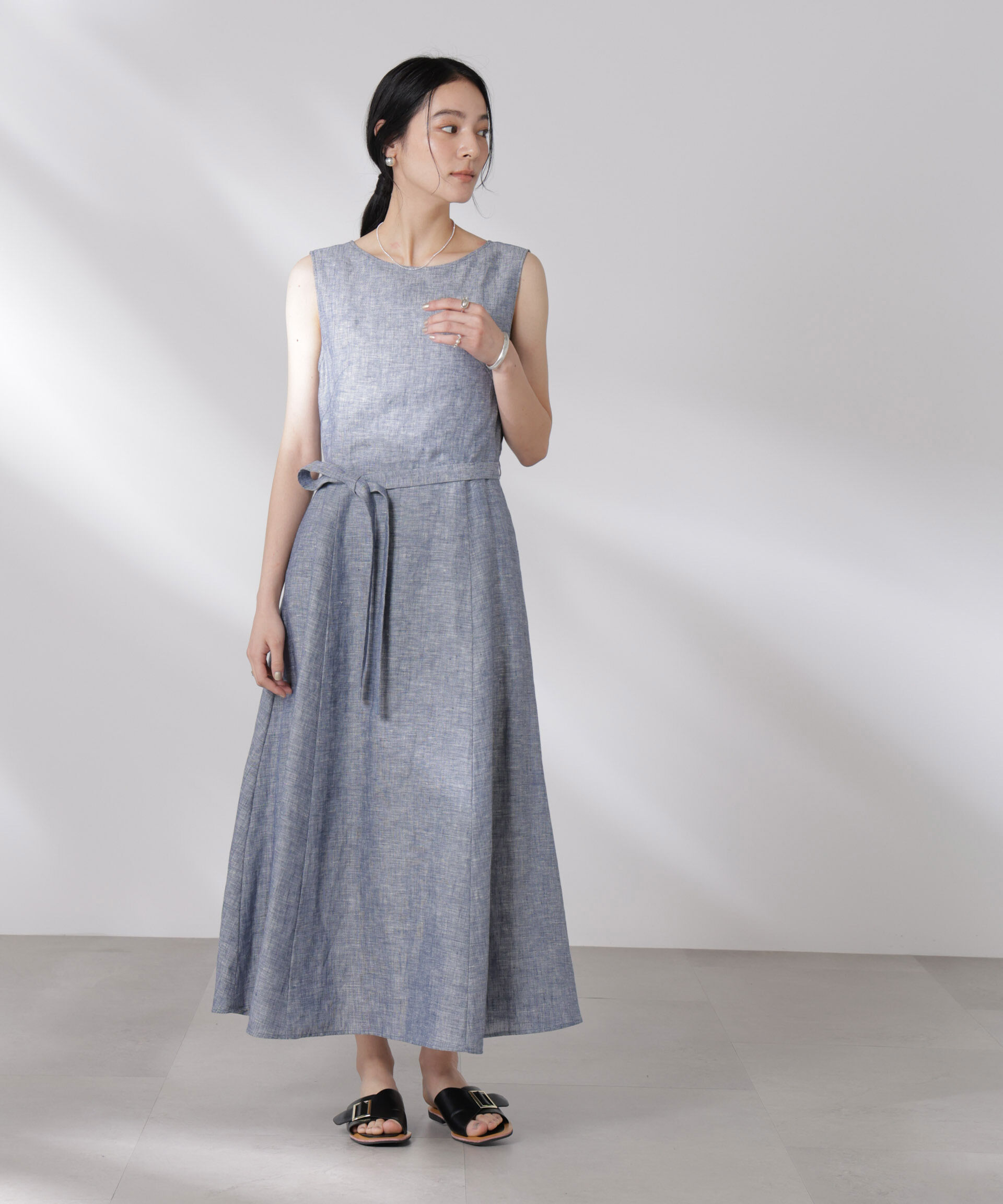 nano･universe「ヨーロピアンフラックス Aラインノースリーブワンピース」|ワンピース|