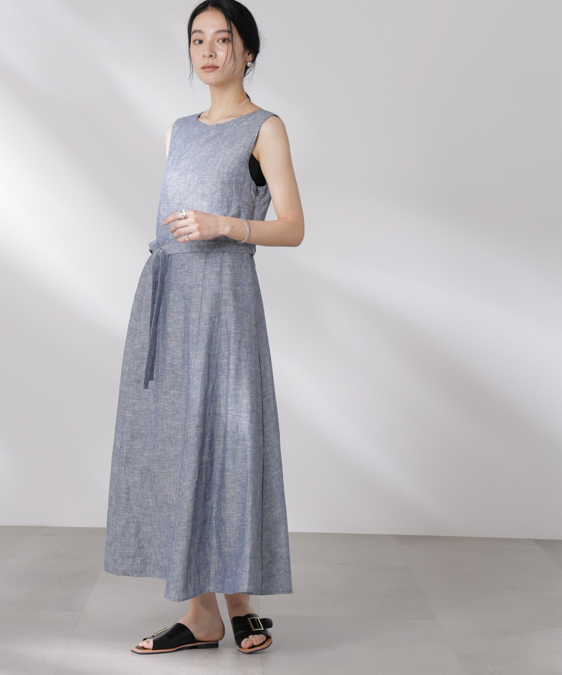 nano･universe「ヨーロピアンフラックス Aラインノースリーブワンピース」|ワンピース|