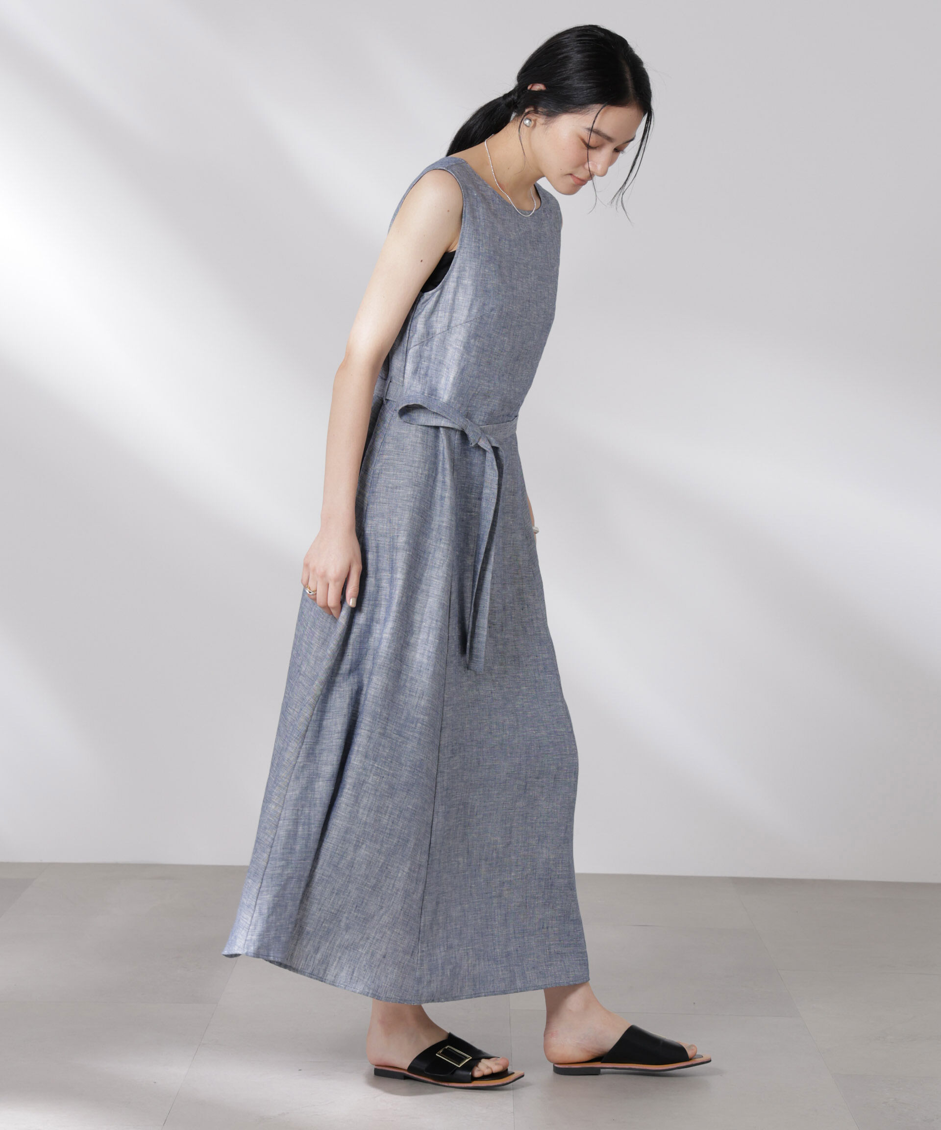 nano･universe「ヨーロピアンフラックス Aラインノースリーブワンピース」|ワンピース|