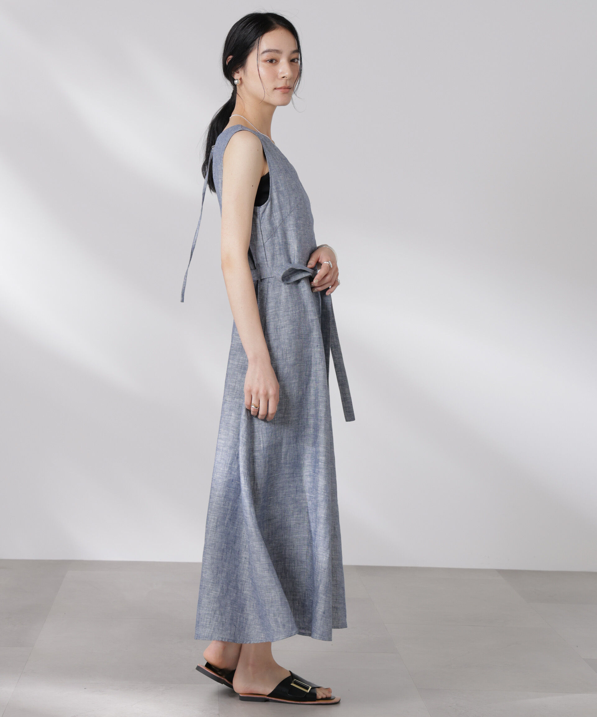 nano･universe「ヨーロピアンフラックス Aラインノースリーブワンピース」|ワンピース|