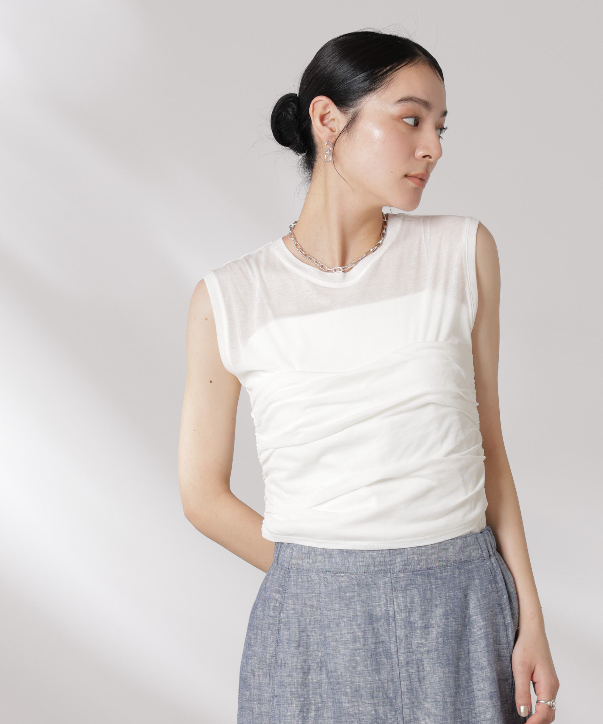 nano･universe「ドッキングビスチェシアートップス」|Tシャツ・カットソー|オフホワイト1