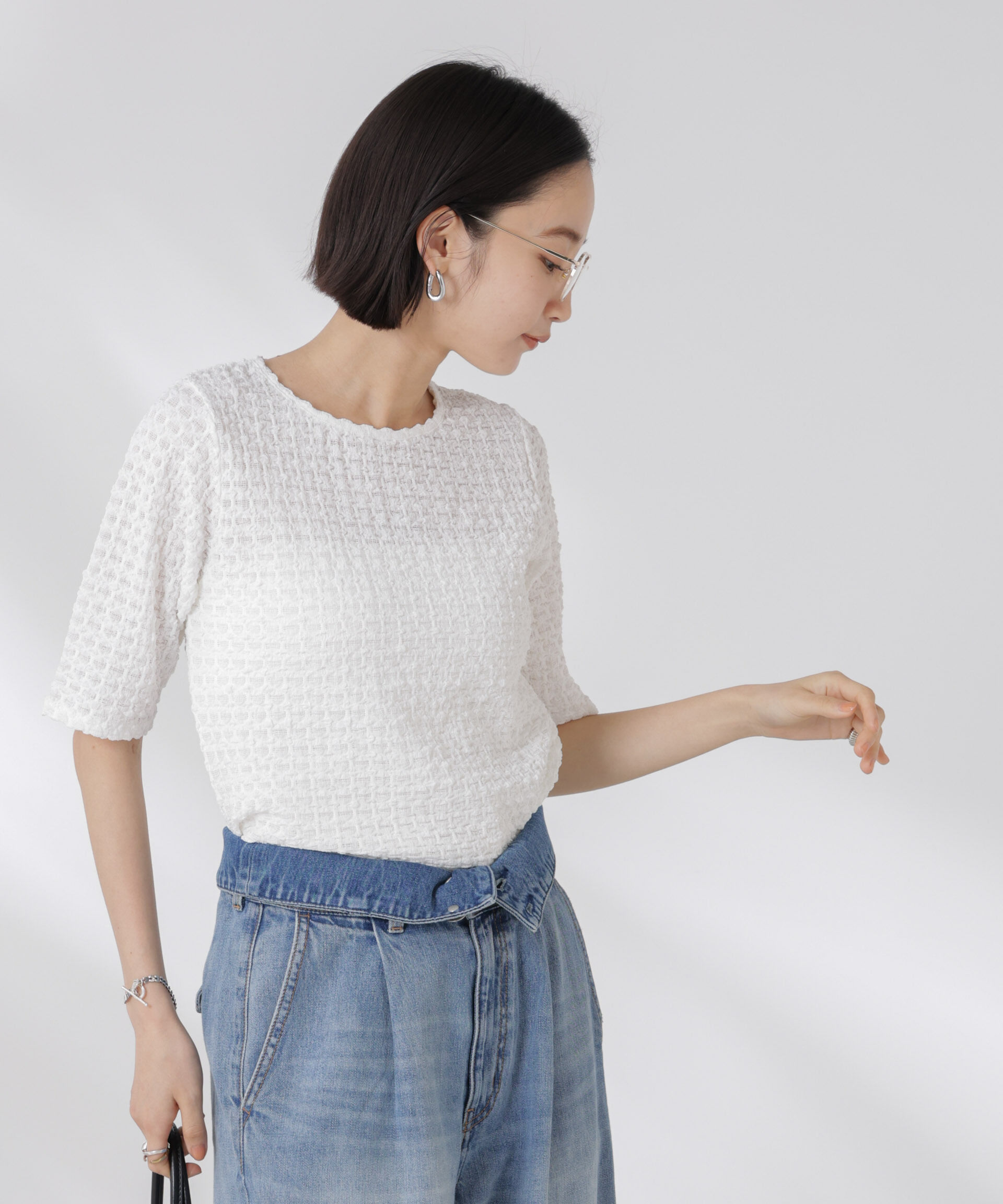 nano･universe「カットサッカークルーネックTシャツ」|Tシャツ・カットソー|