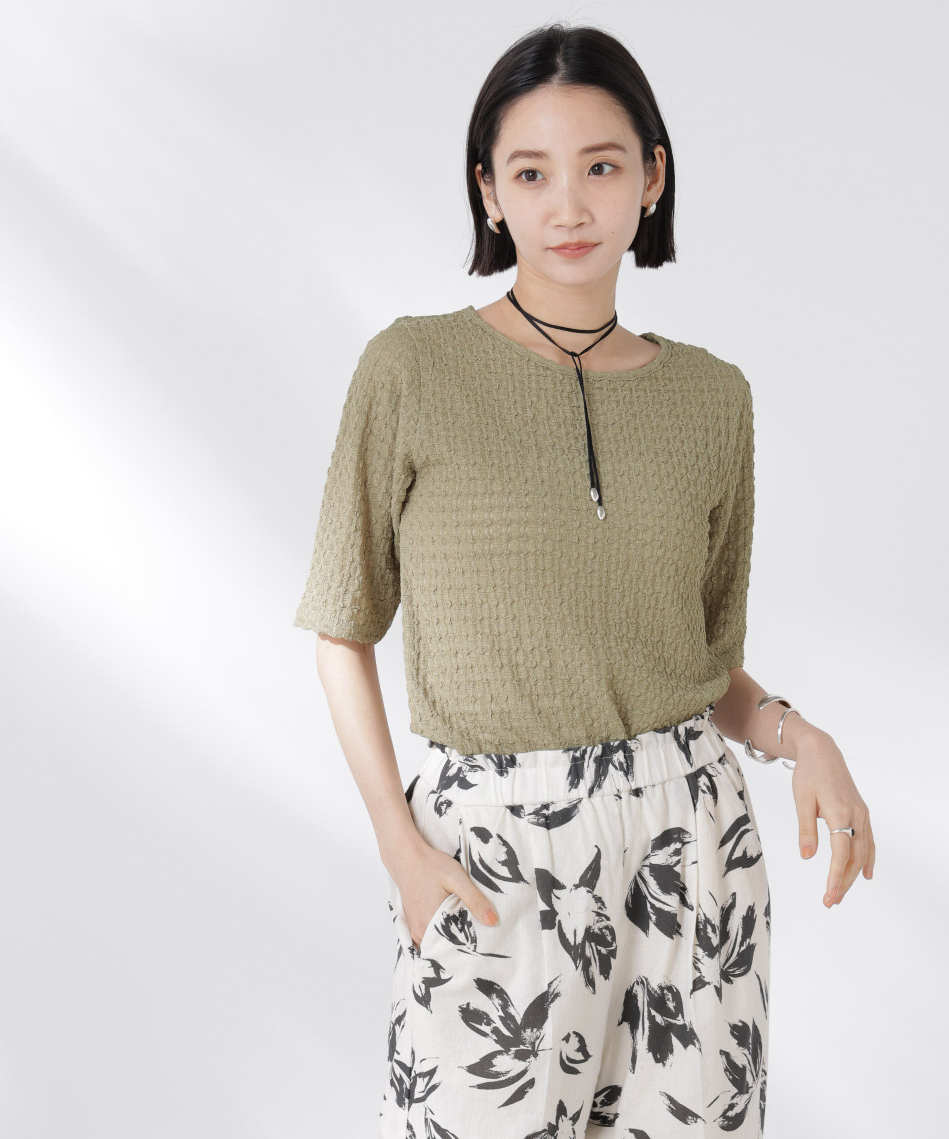 nano･universe「カットサッカークルーネックTシャツ」|Tシャツ・カットソー|