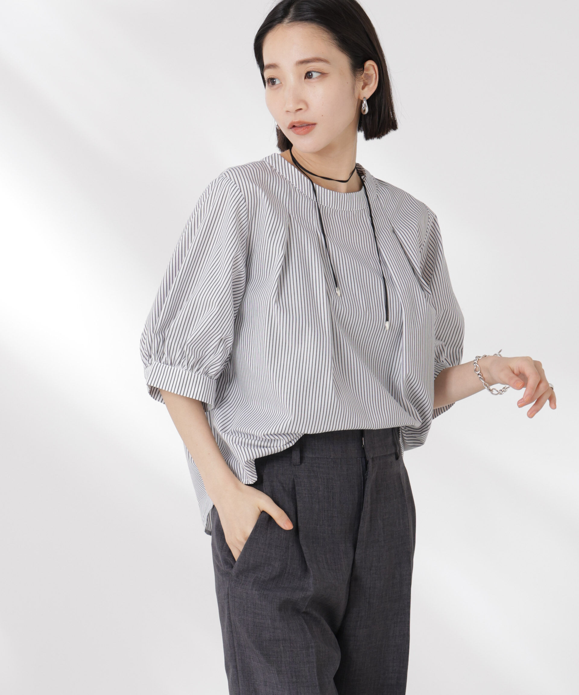 nano･universe「ボリュームスリーブタックブラウス」|シャツ・ブラウス|