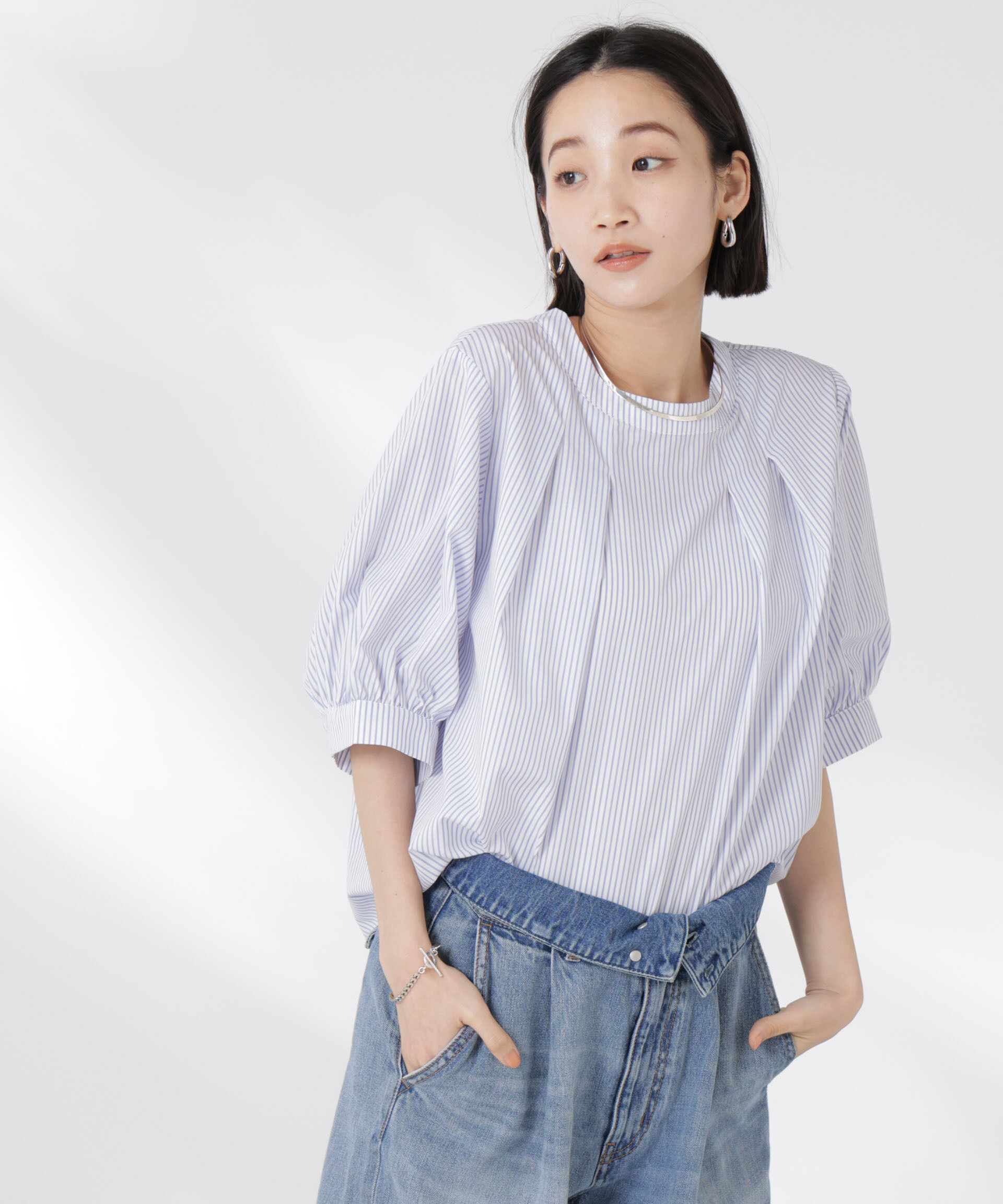 nano･universe「ボリュームスリーブタックブラウス」|シャツ・ブラウス|パターン21