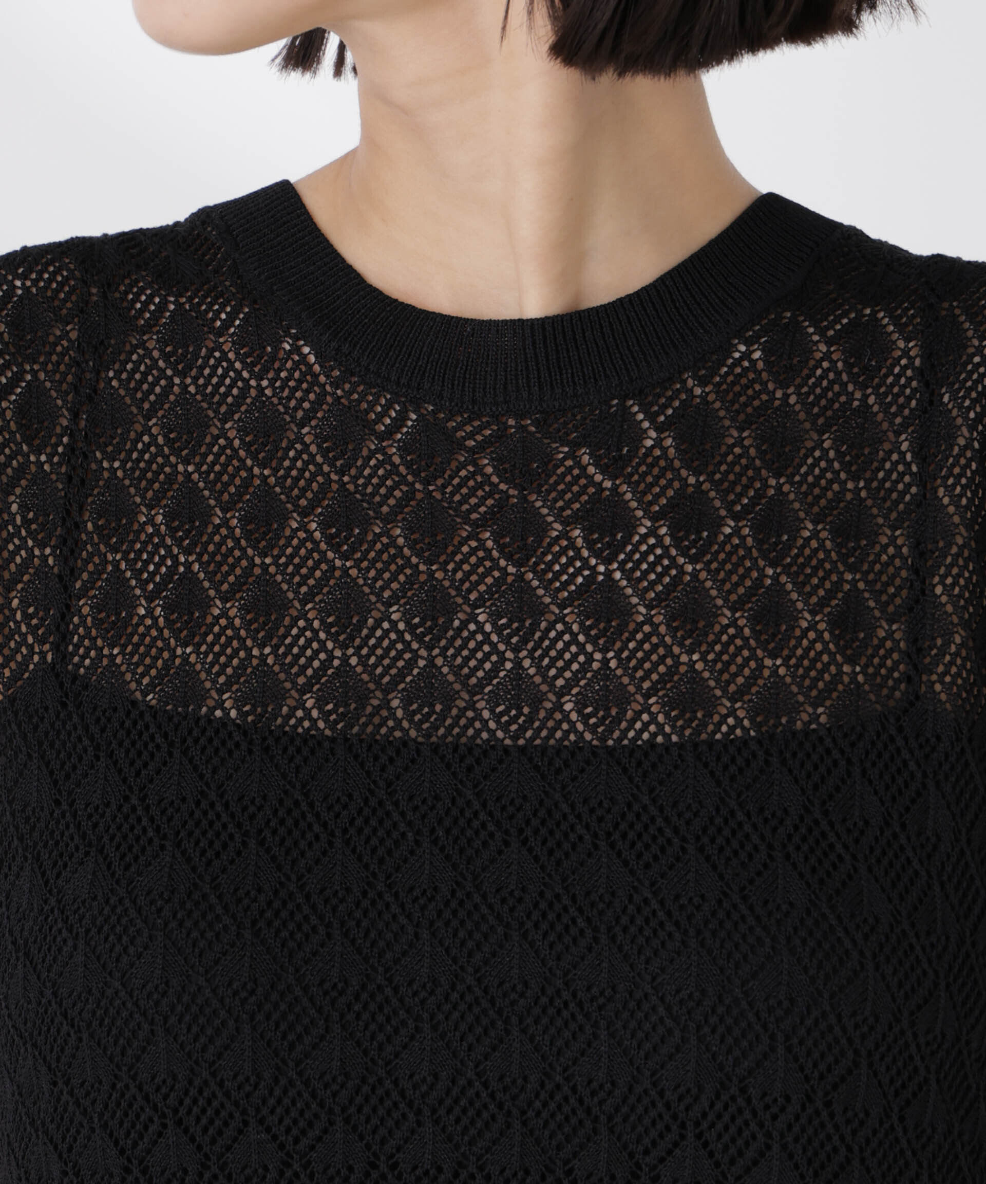 nano･universe「前後2wayダイヤ透かし柄ノースリーブニットワンピース」|ワンピース|