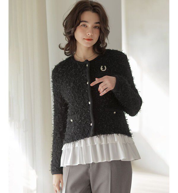 組曲「チュールヤーンファンシーニット ジャケット」|カーディガン|ブラック系