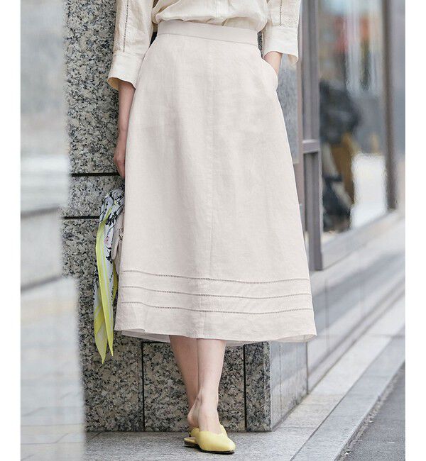 自由区「【XSサイズ～/洗える/セット可】エンブロイダリーリネン フレアスカート」|スカート|アイボリー系