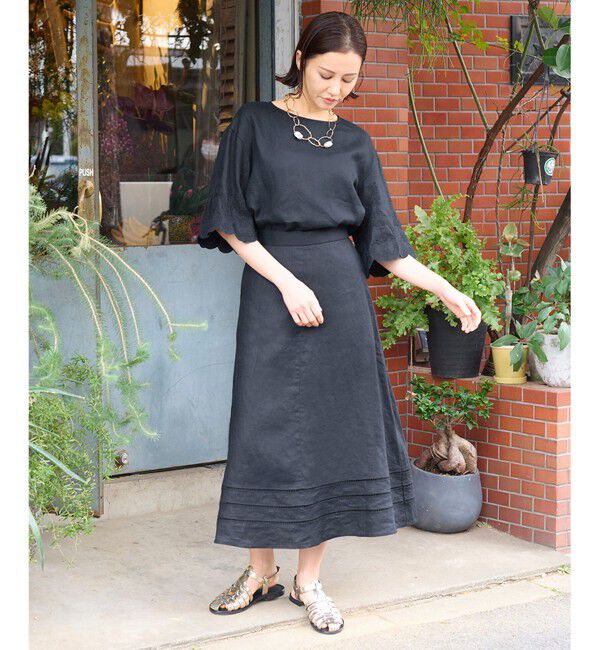 自由区「【XSサイズ～/洗える/セット可】エンブロイダリーリネン フレアスカート」|スカート|